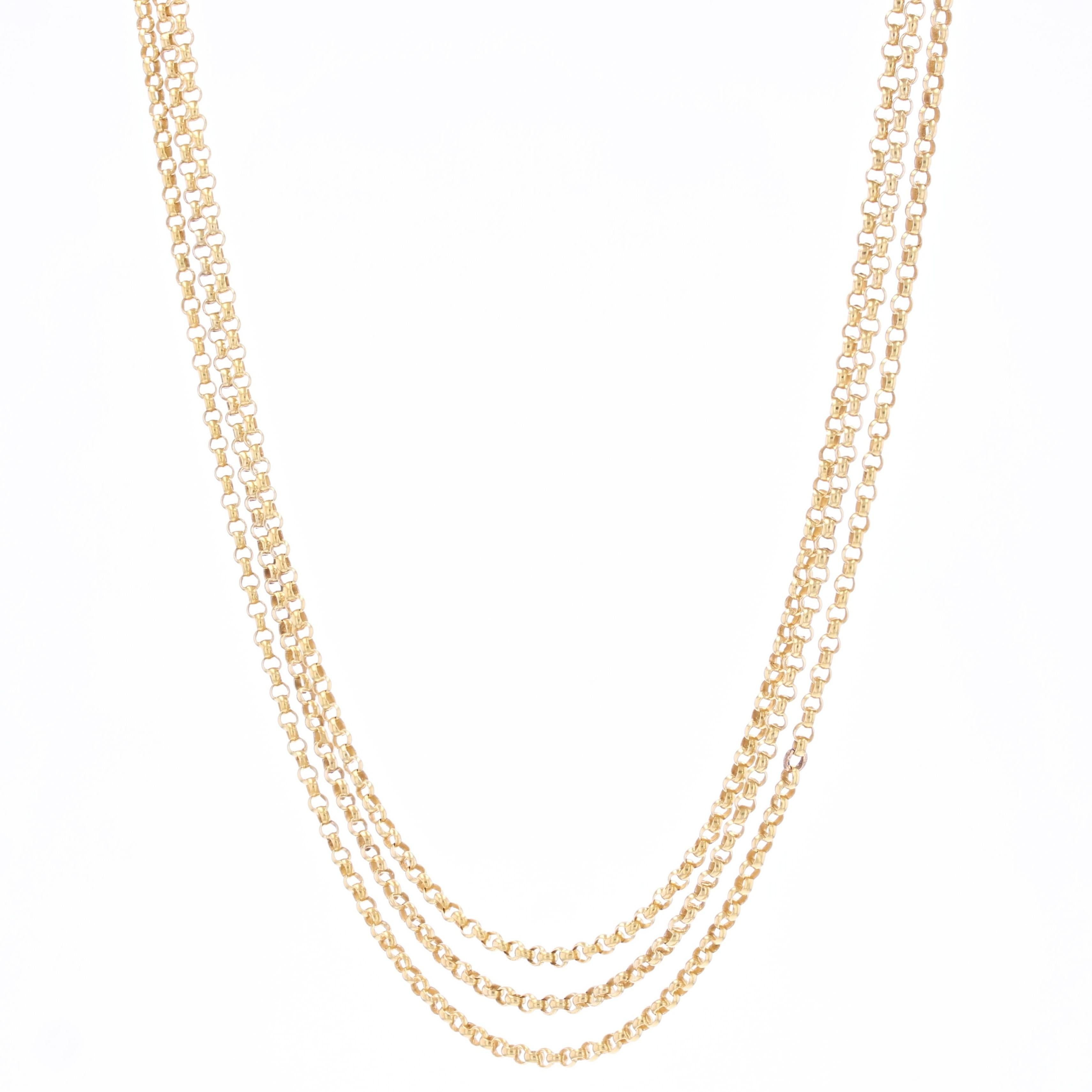 French 19th Century 18 Karat Yellow Gold Jaseron Mesh 3 Rows Choker Necklace im Angebot 1