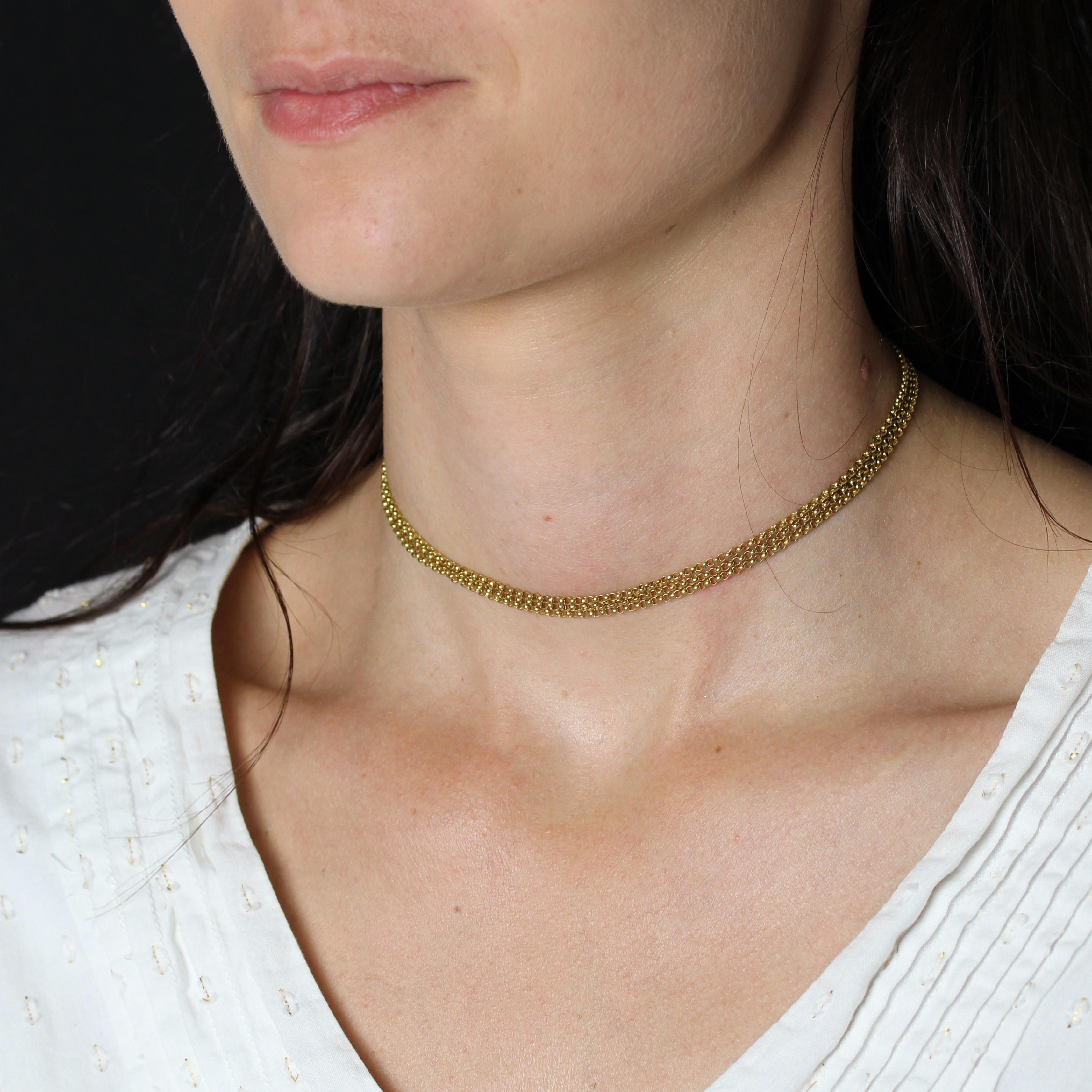 French 19th Century 18 Karat Yellow Gold Jaseron Mesh 3 Rows Choker Necklace im Angebot 4