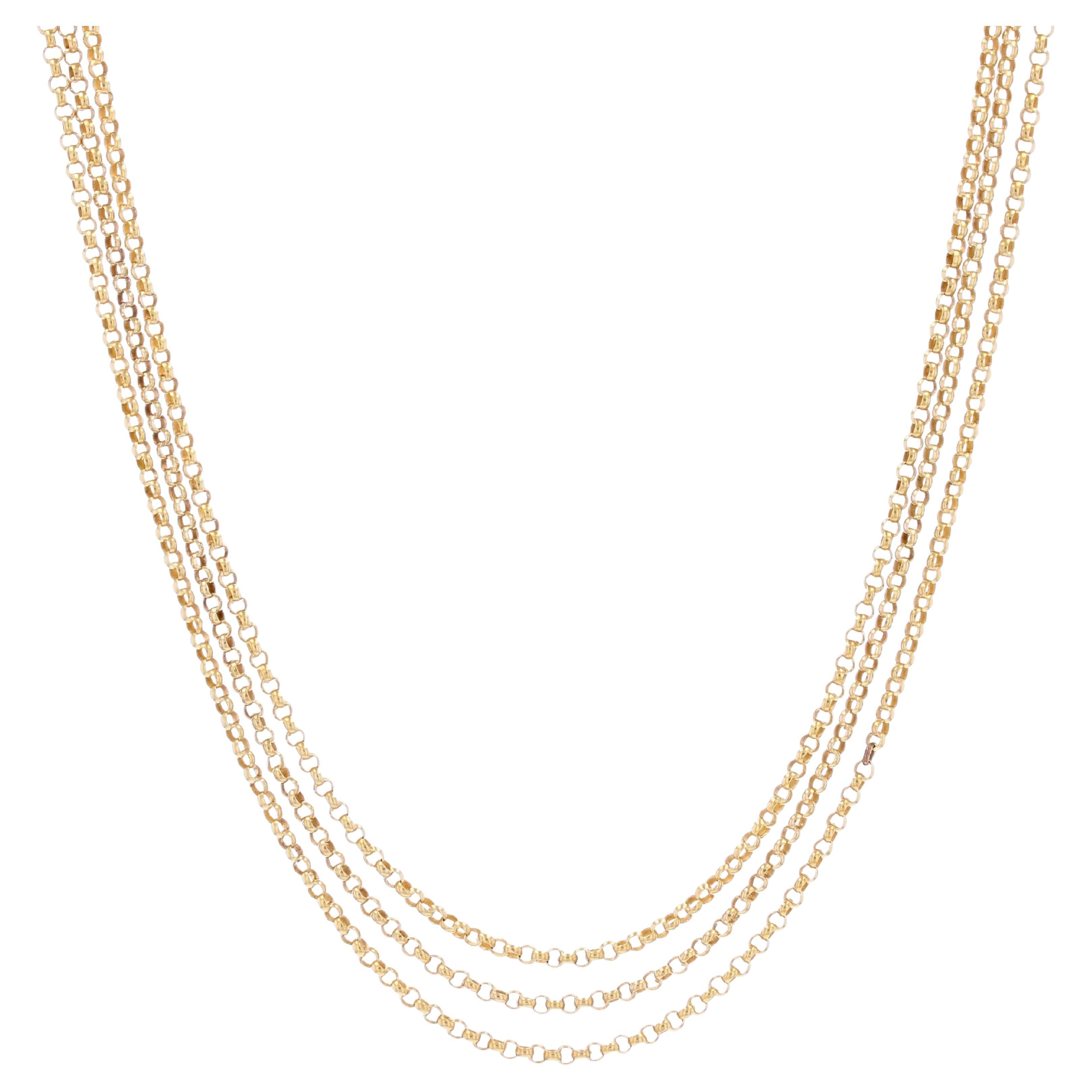 French 19th Century 18 Karat Yellow Gold Jaseron Mesh 3 Rows Choker Necklace im Angebot