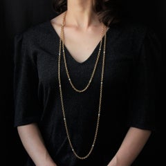 French 19th Century 18 Karat Yellow Gold Natural Pearl Long Chain Necklace