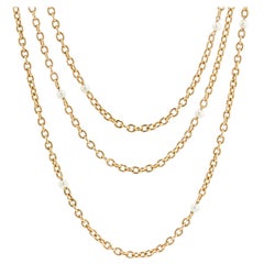 French 19th Century 18 Karat Yellow Gold Natural Pearl Long Chain Necklace