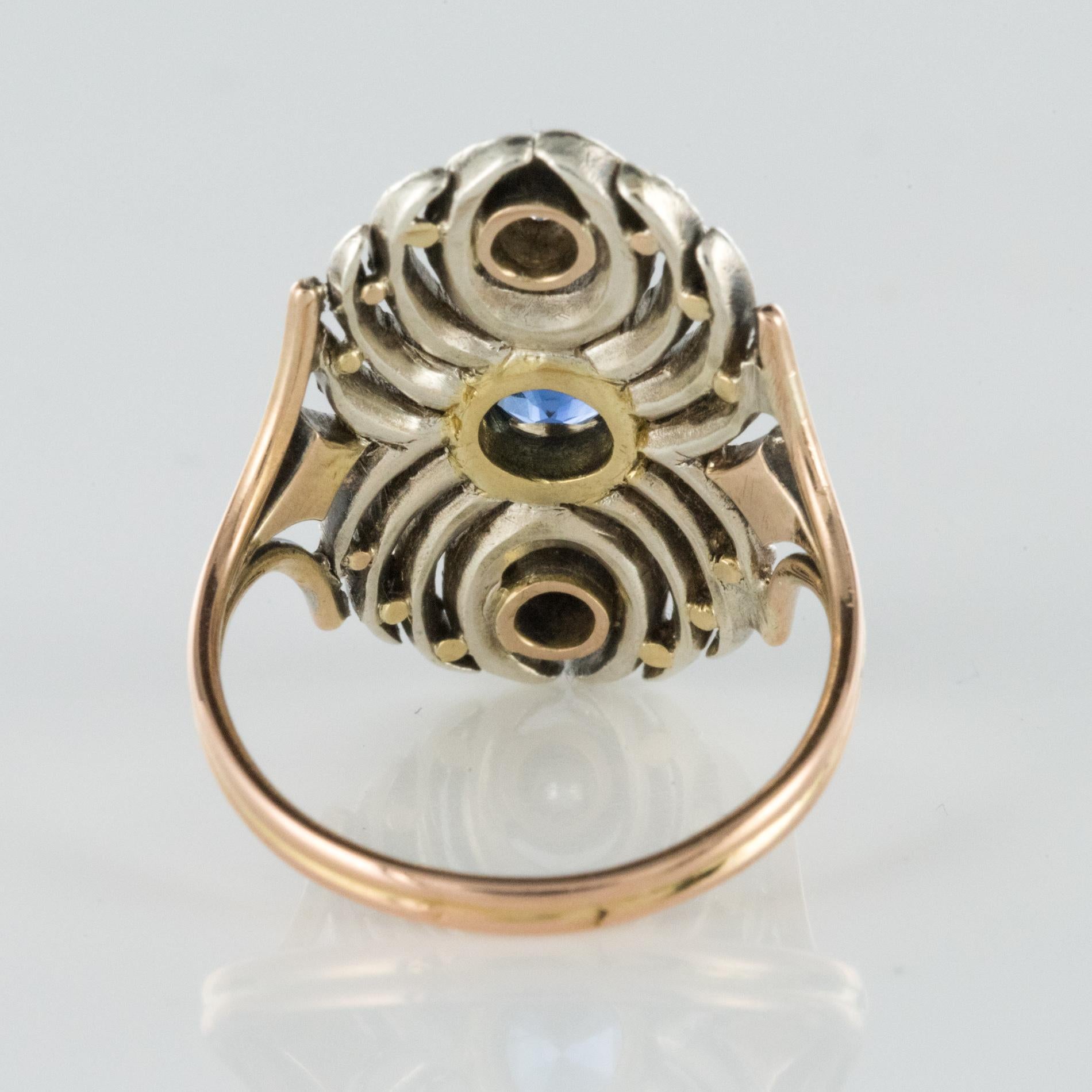 French 19th Century 18 Karat Yellow Gold Silver Sapphire Diamond Ring 5