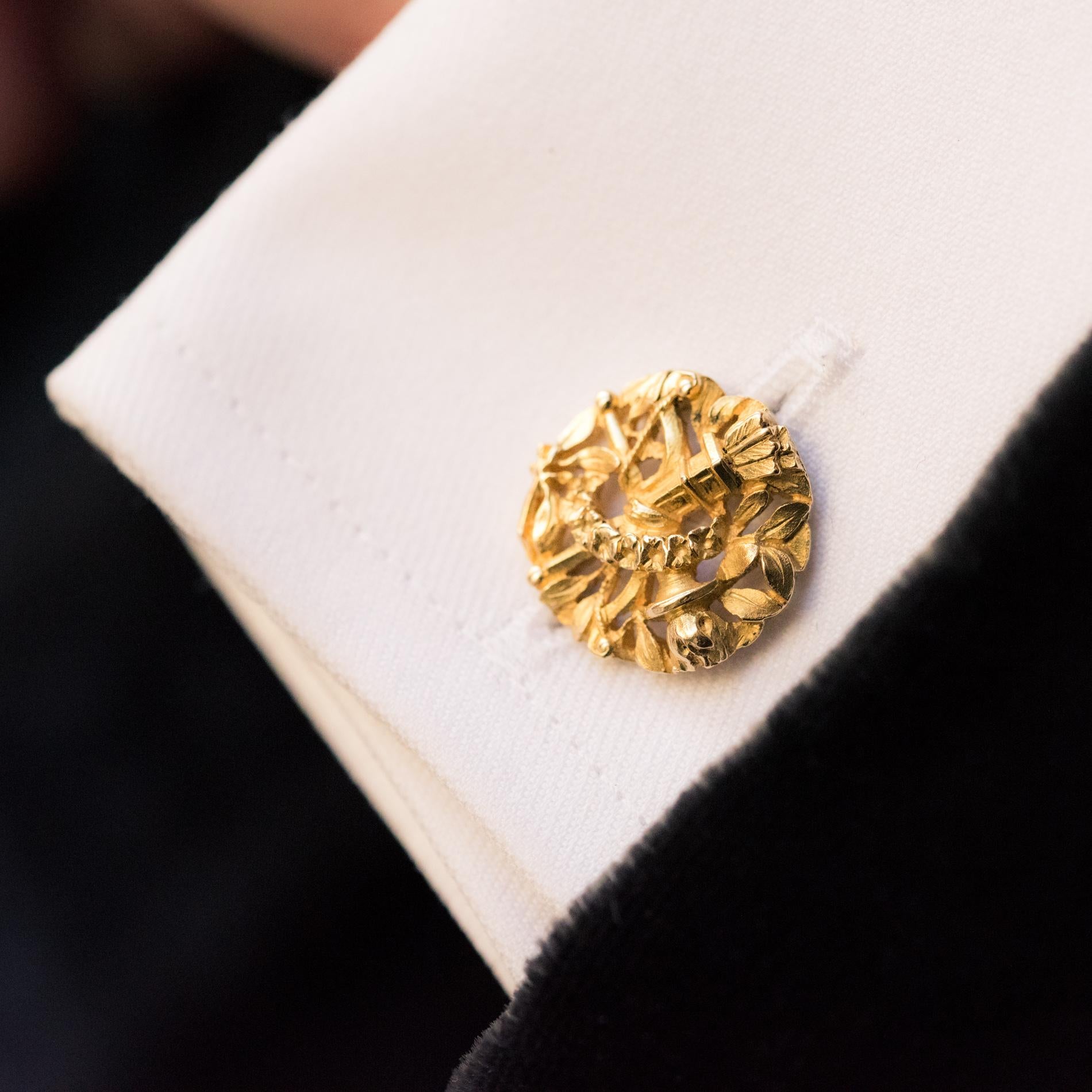 French 19th Century 18 Karat Yellow Gold Wedding Cufflinks In Good Condition For Sale In Poitiers, FR