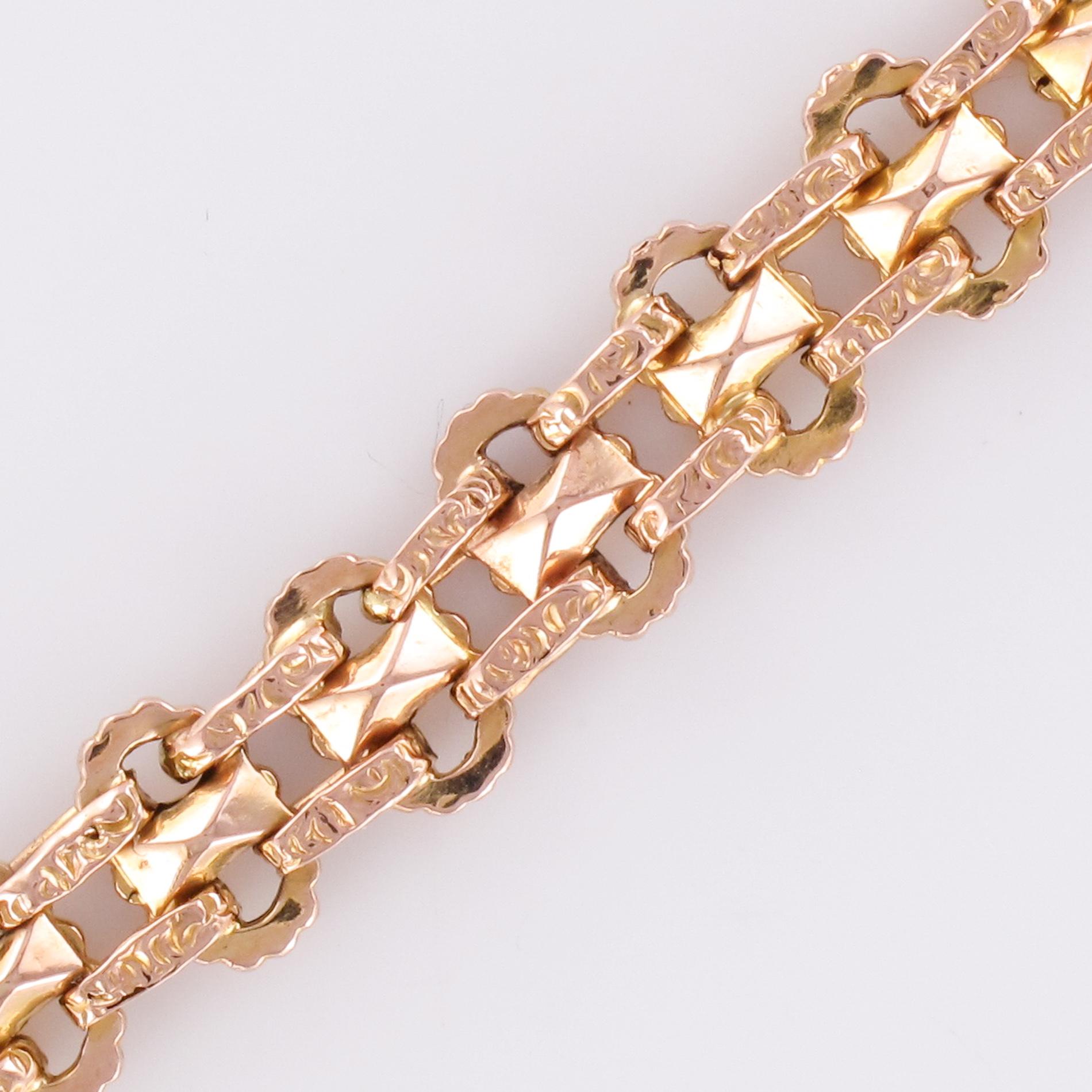 French 19th Century 18 Karats Rose Gold Curb Bracelet 4