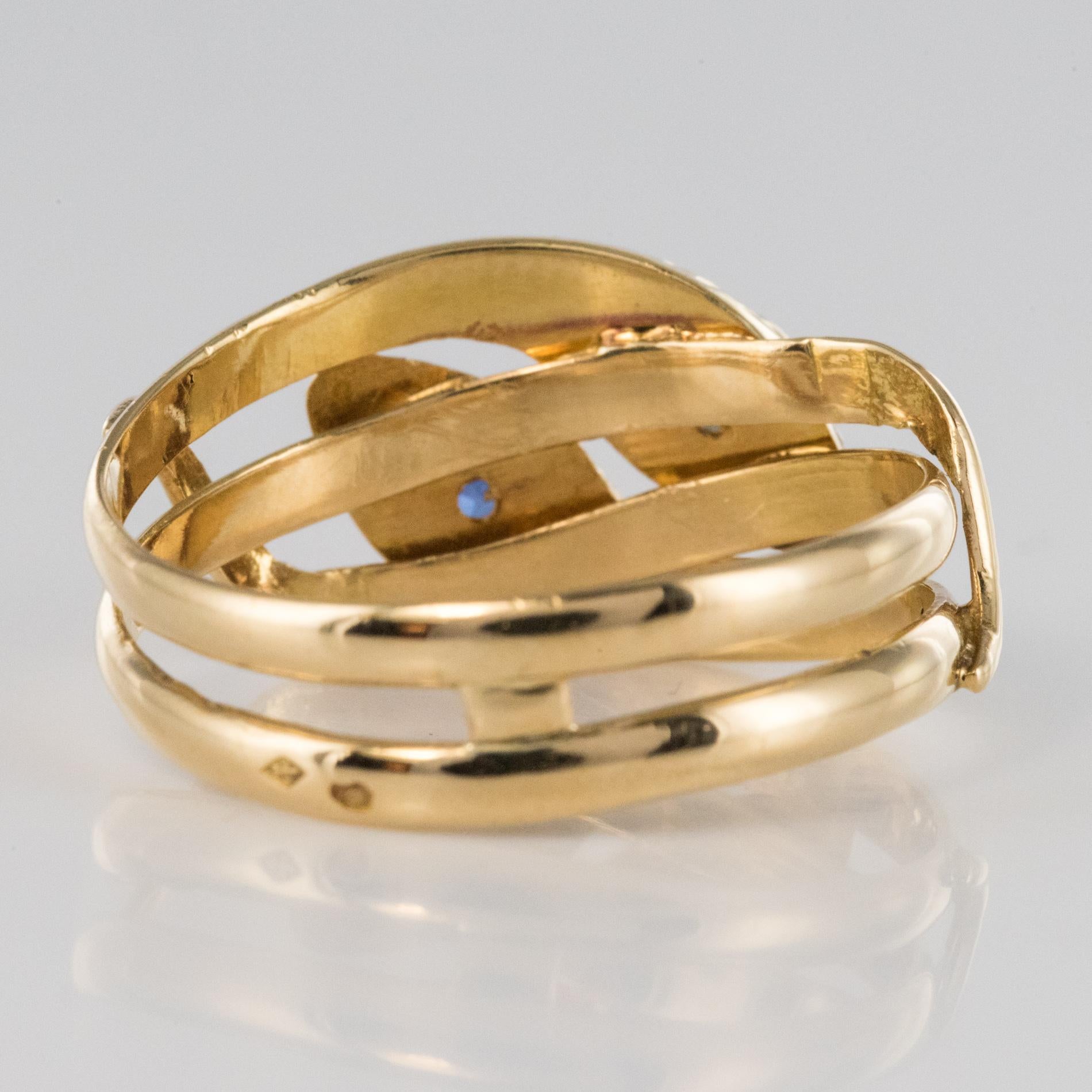 French 19th Century 18 Karat Yellow Gold Sapphire Diamond Snake Ring 4