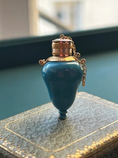 Antique French 19th Century 18k Gold Blue Opaline Perfume Bottle Pendant