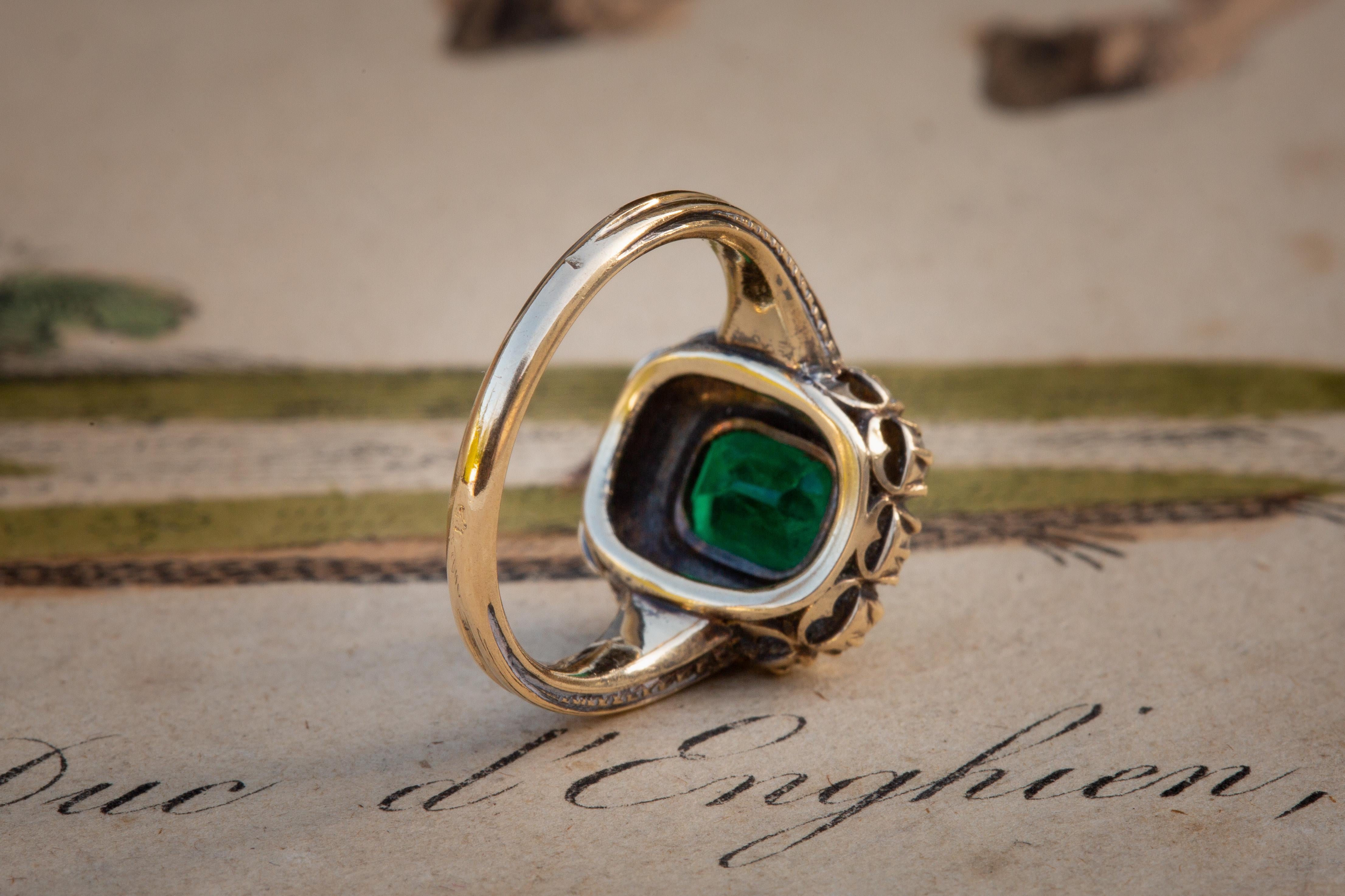 French 19th Century 18K Gold Diamond and Emerald Cluster Ring 5