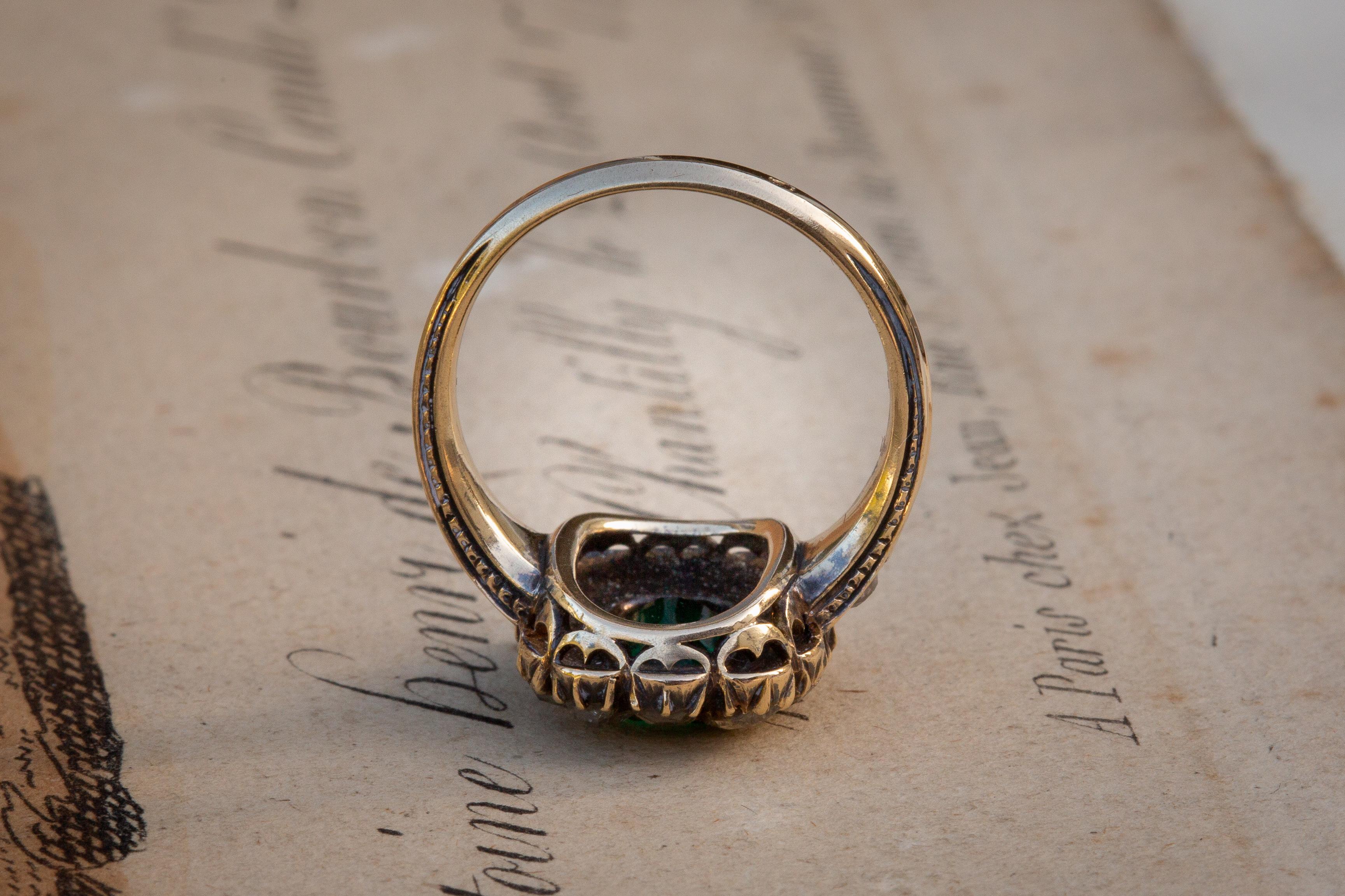 French 19th Century 18K Gold Diamond and Emerald Cluster Ring 3