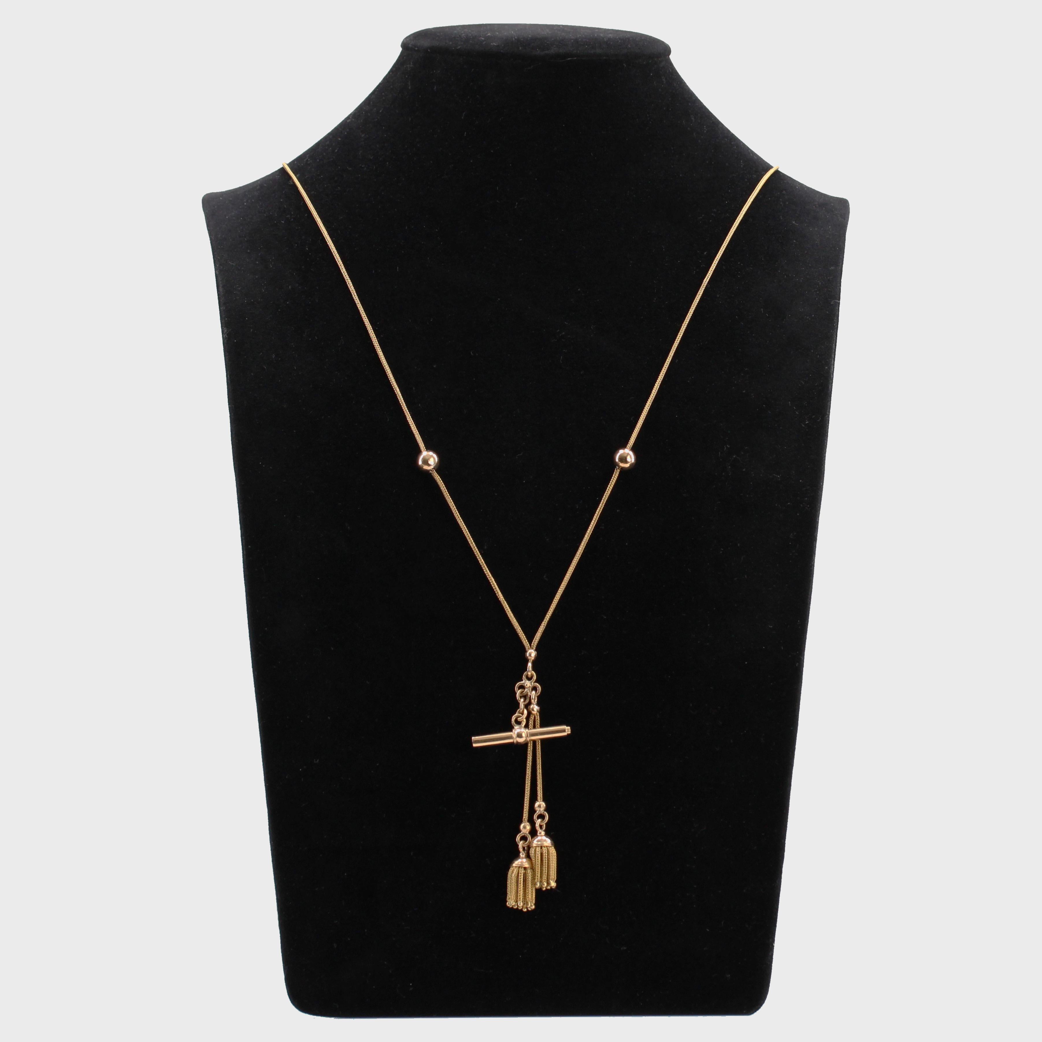 Collar Reloj Llavero Pompón Francés Siglo XIX Oro Amarillo 18k en venta 6