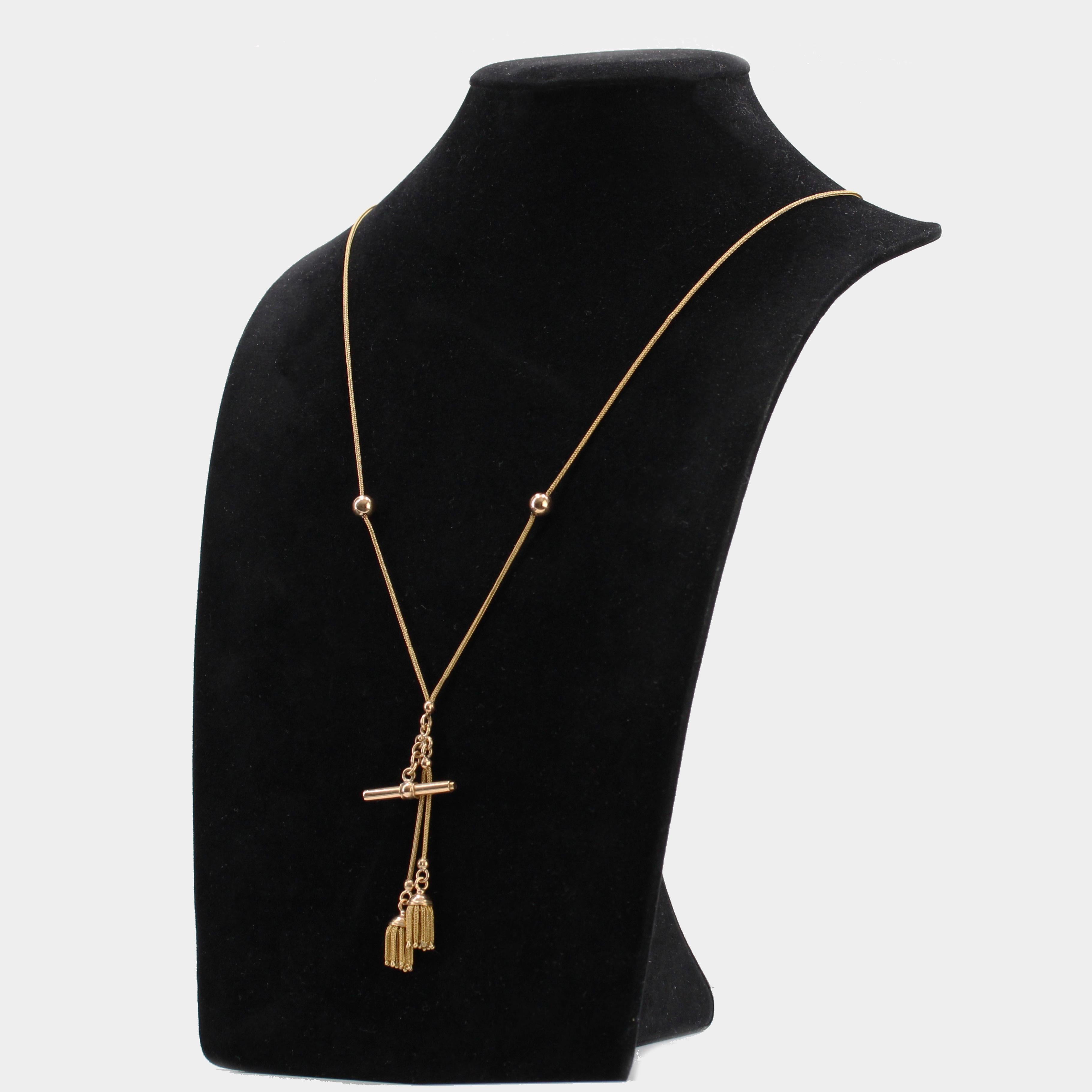 Collar Reloj Llavero Pompón Francés Siglo XIX Oro Amarillo 18k en venta 7