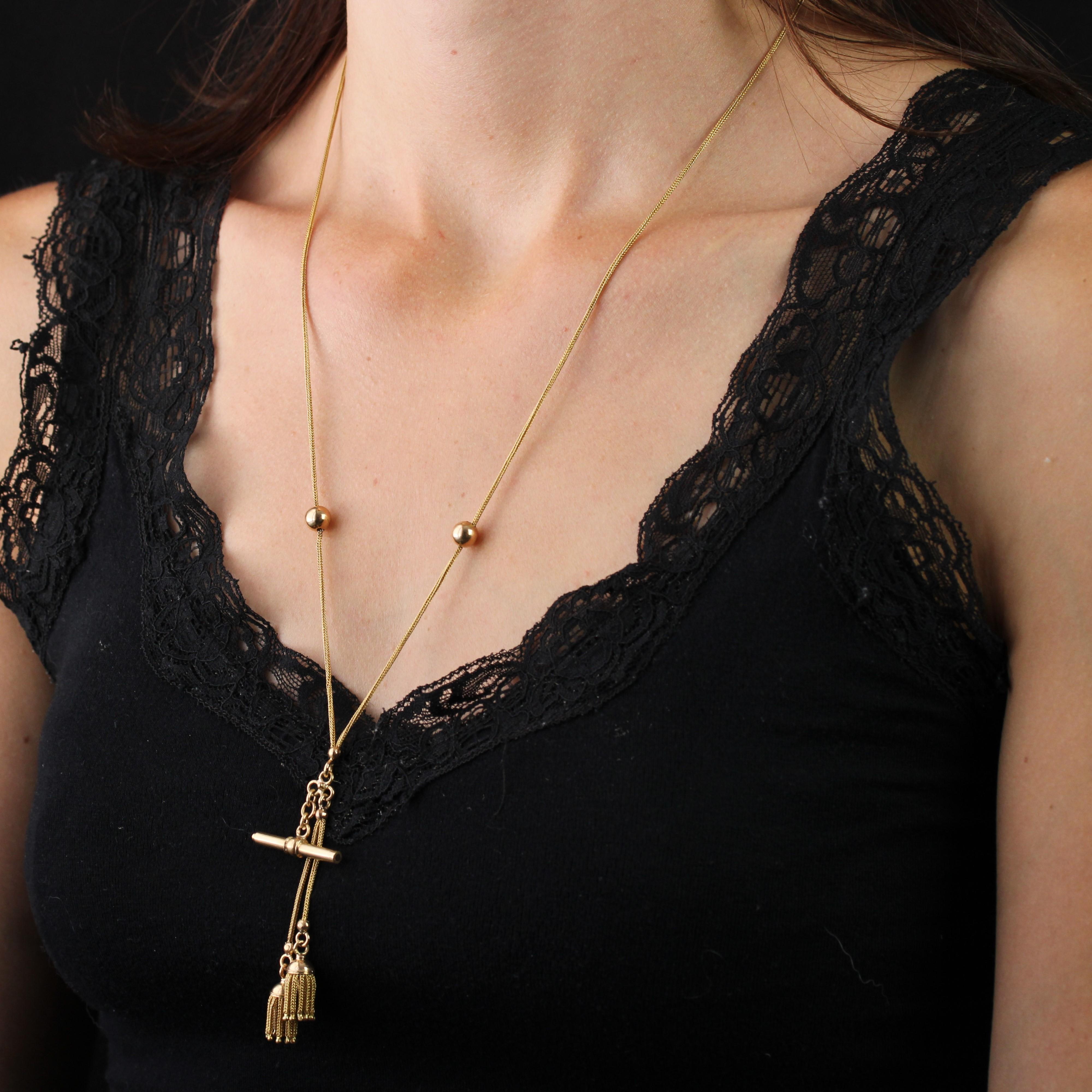 Collar Reloj Llavero Pompón Francés Siglo XIX Oro Amarillo 18k en venta 3