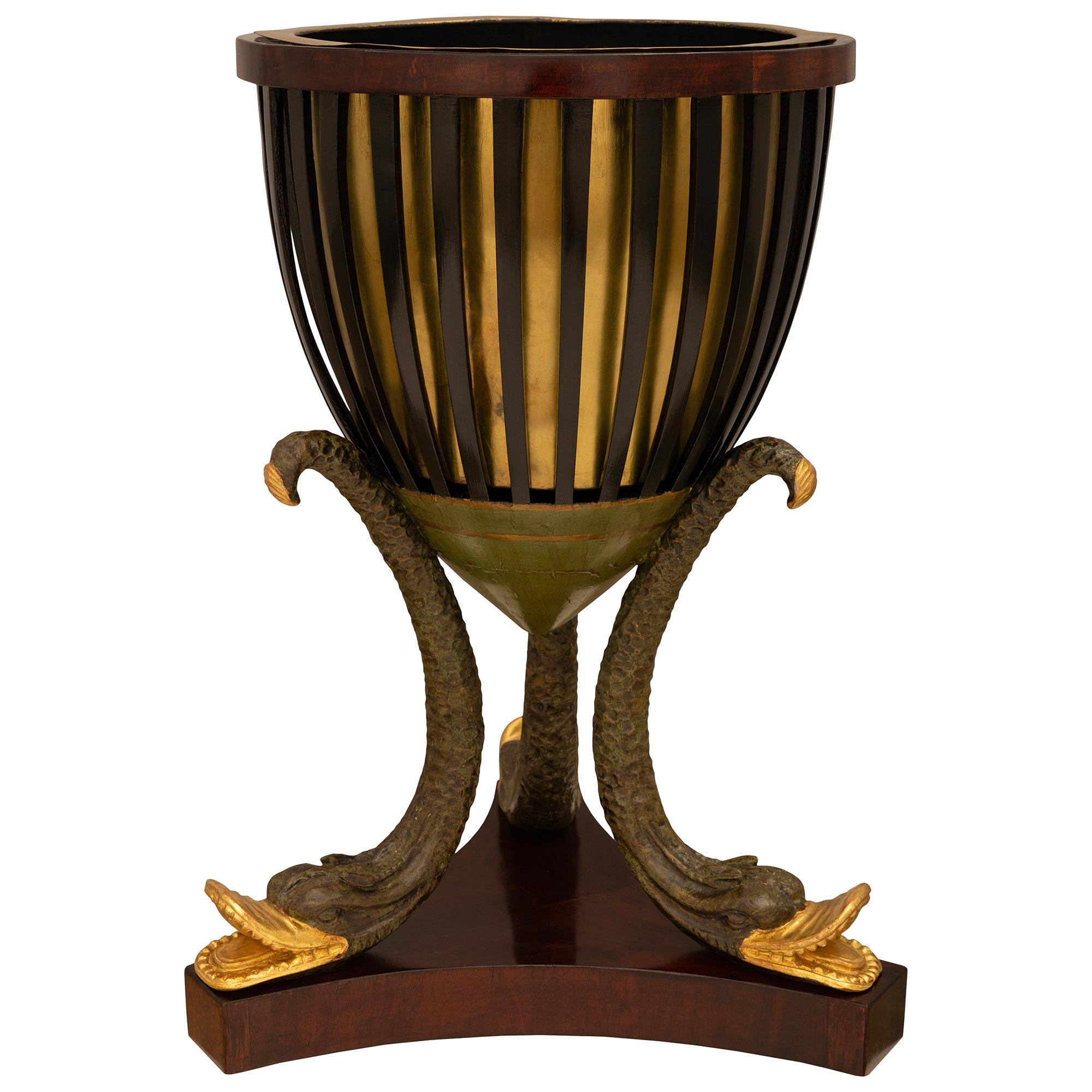 Ebonized French 19th century 1st Empire Period Fruitwood, Mahogany, Brass, planter For Sale