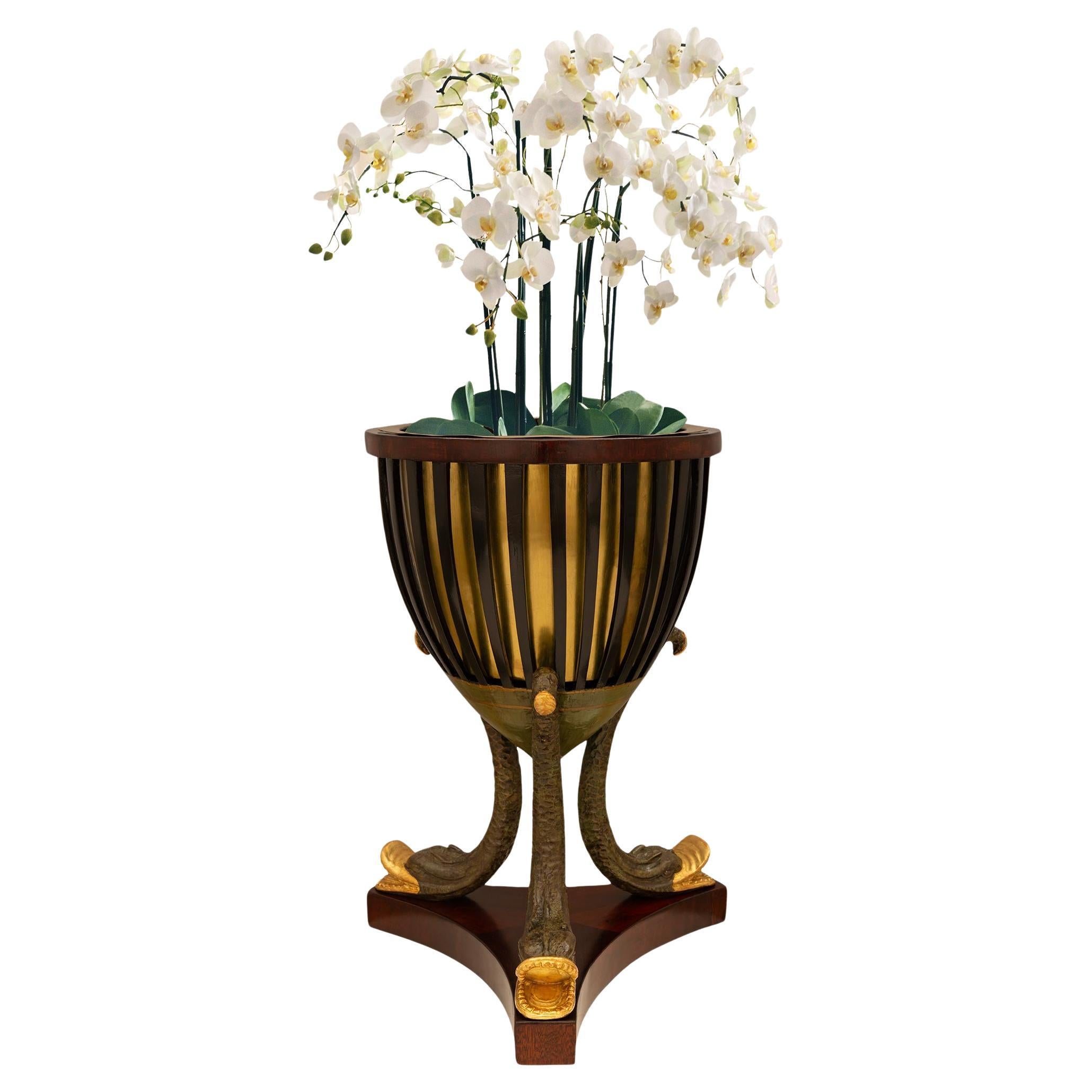 French 19th century 1st Empire Period Fruitwood, Mahogany, Brass, planter For Sale