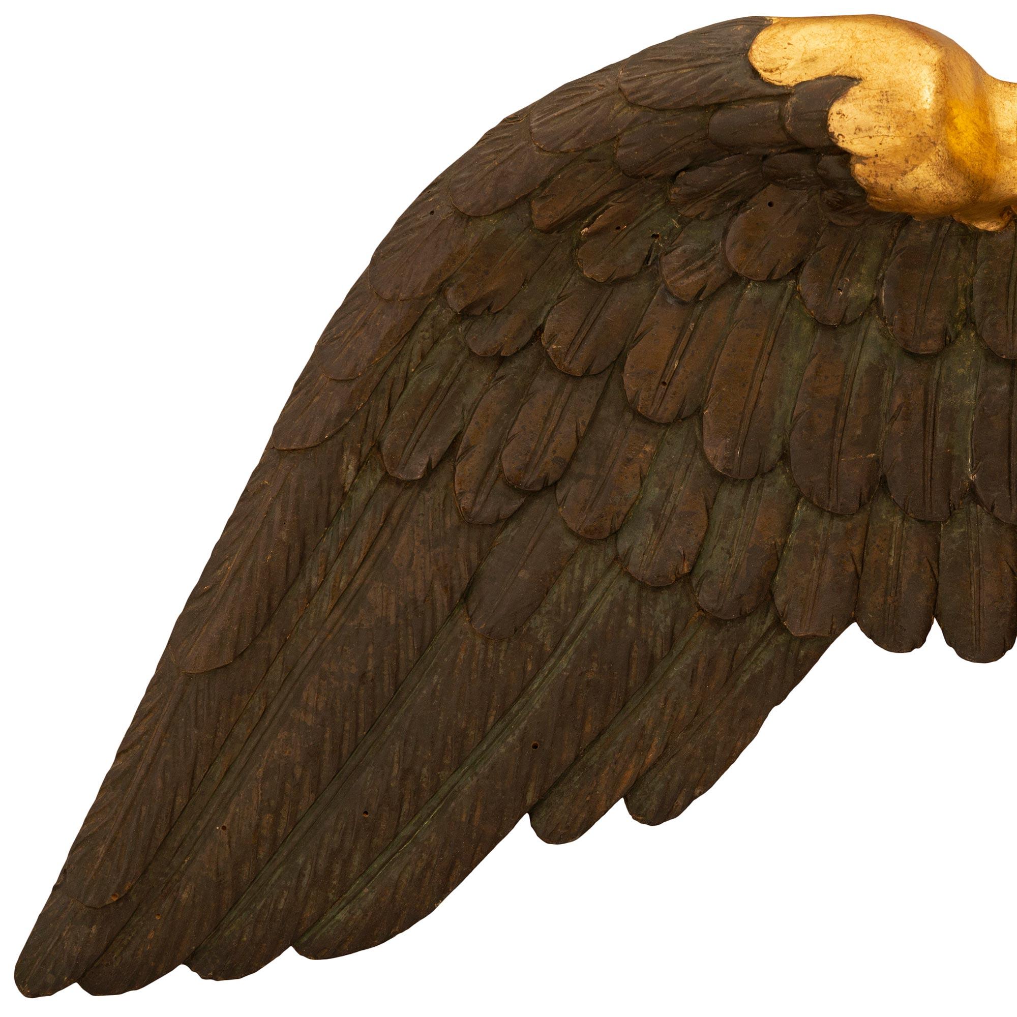 French 19th Century 1st Empire Period Giltwood and Polychrome Eagle Wall Decor For Sale 1