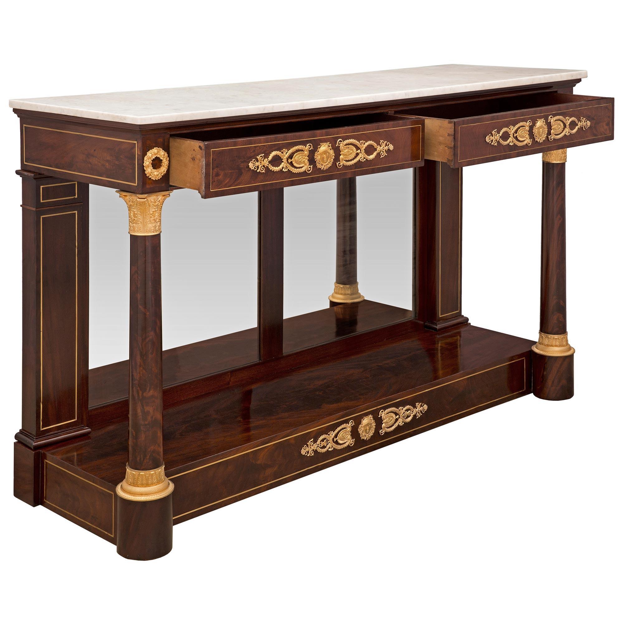 French 19th Century 1st Empire Period Mahogany, Marble, and Ormolu Console For Sale 1