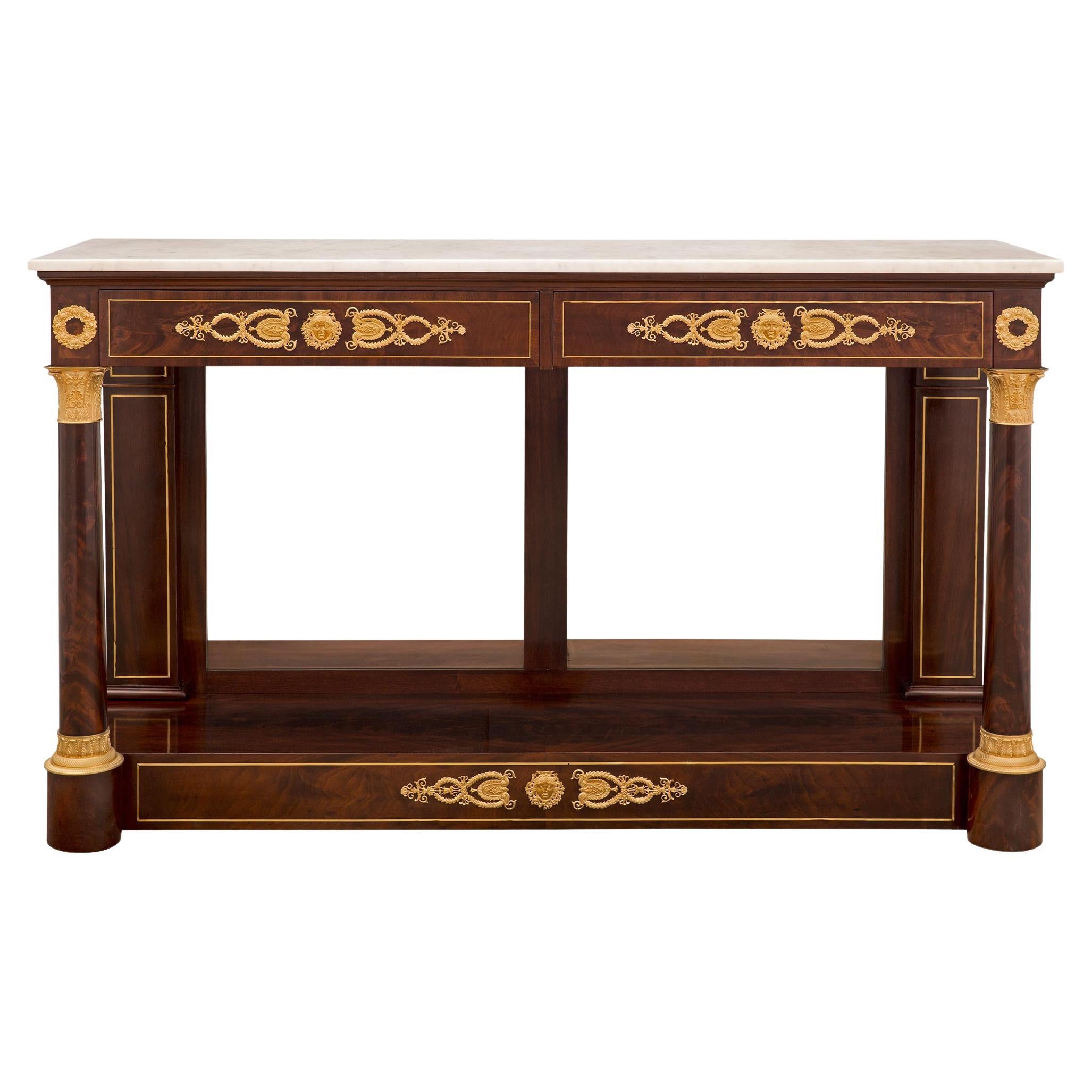 French 19th Century 1st Empire Period Mahogany, Marble, and Ormolu Console