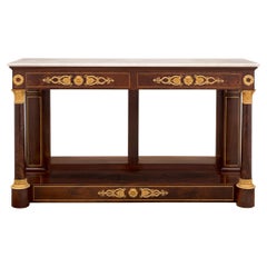 French 19th Century 1st Empire Period Mahogany, Marble, and Ormolu Console