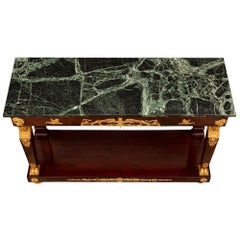 French 19th Century 1st Empire Period Mahogany, Ormolu, and Marble Console