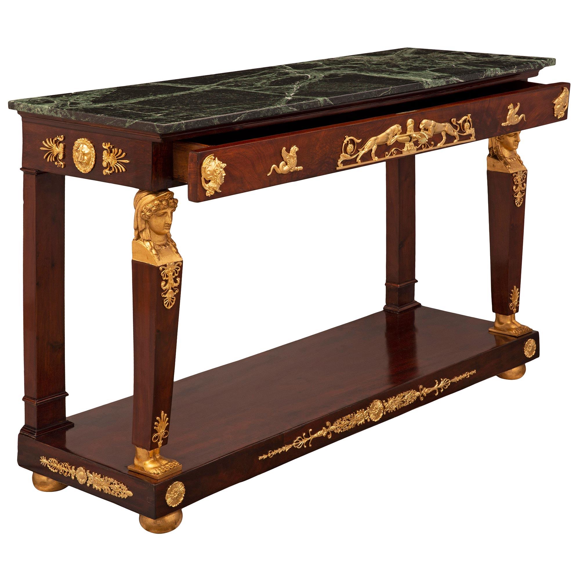 French 19th Century 1st Empire Period Mahogany, Ormolu, and Marble Console For Sale 1