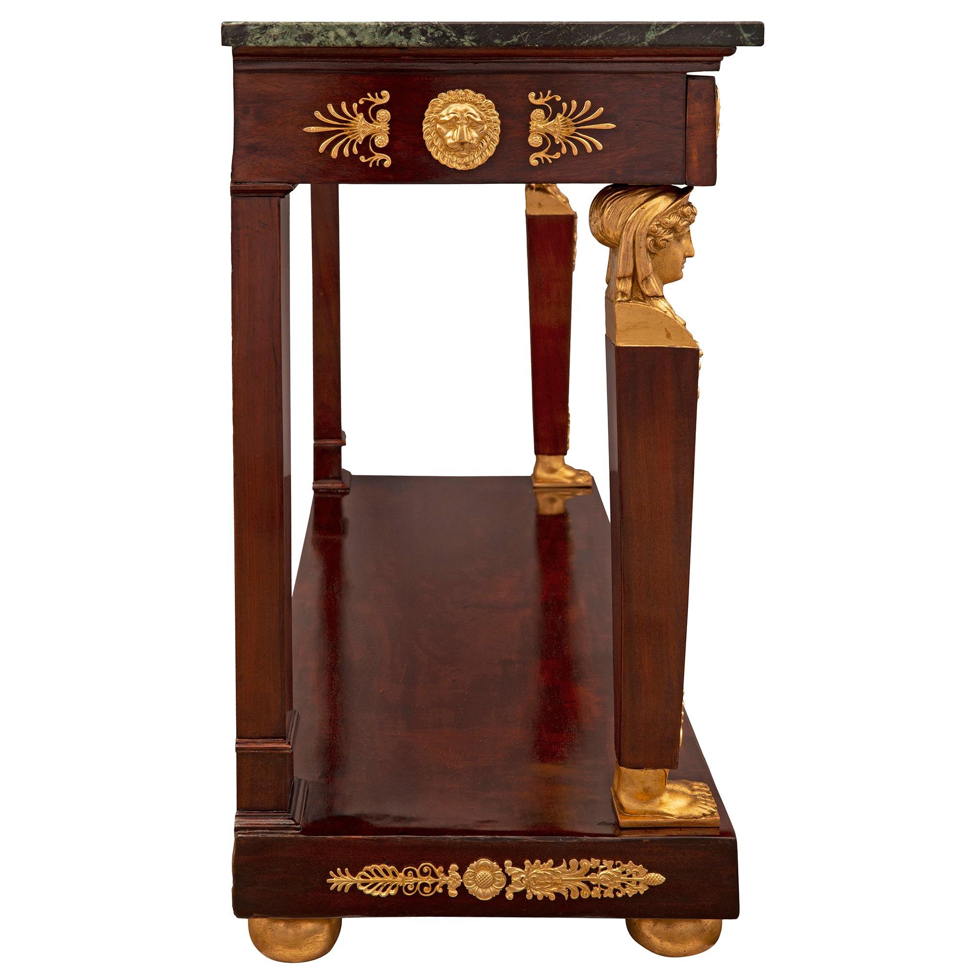 French 19th Century 1st Empire Period Mahogany, Ormolu, and Marble Console For Sale 2