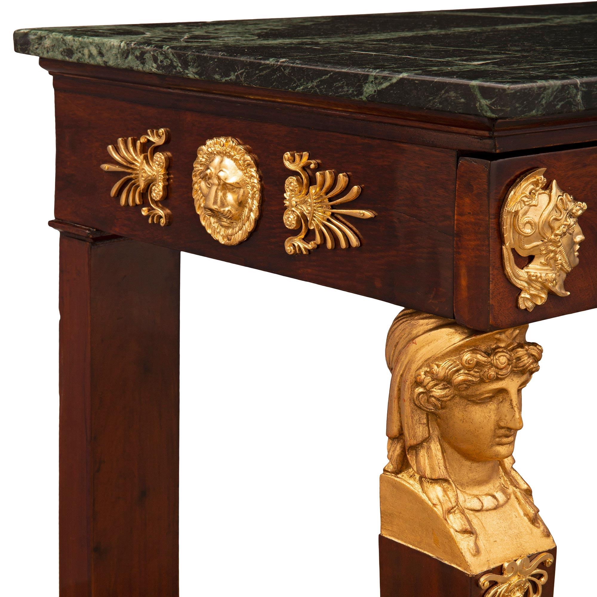 French 19th Century 1st Empire Period Mahogany, Ormolu, and Marble Console For Sale 3