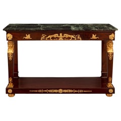 French 19th Century 1st Empire Period Mahogany, Ormolu, and Marble Console