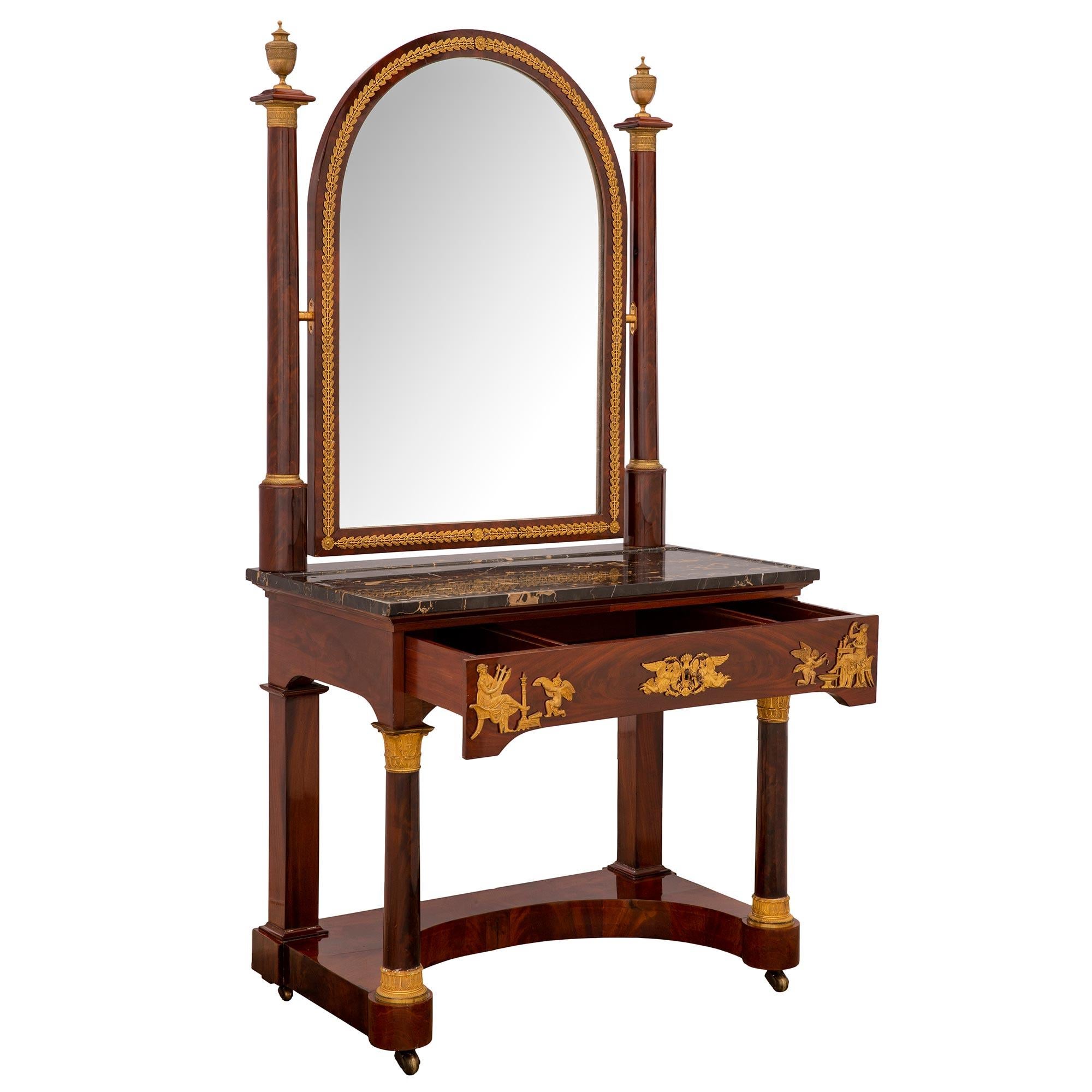 French 19th Century 1st Empire Period Ormolu, Mahogany and Marble Vanity Table In Good Condition For Sale In West Palm Beach, FL