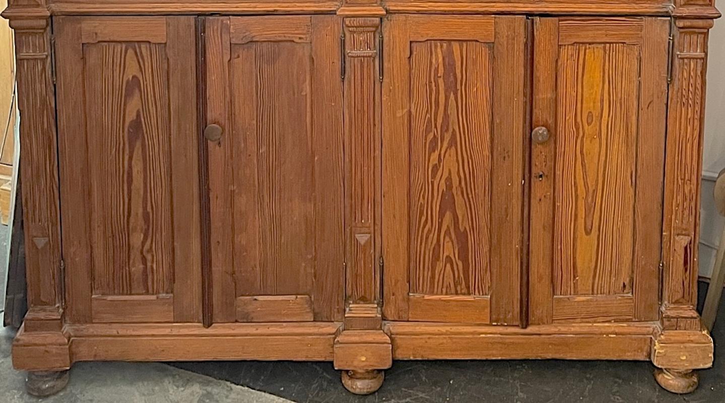 Stained French 19th Century 28 Drawer Oak Apothecary Cabinet with 2 Lower Door Cabinets For Sale