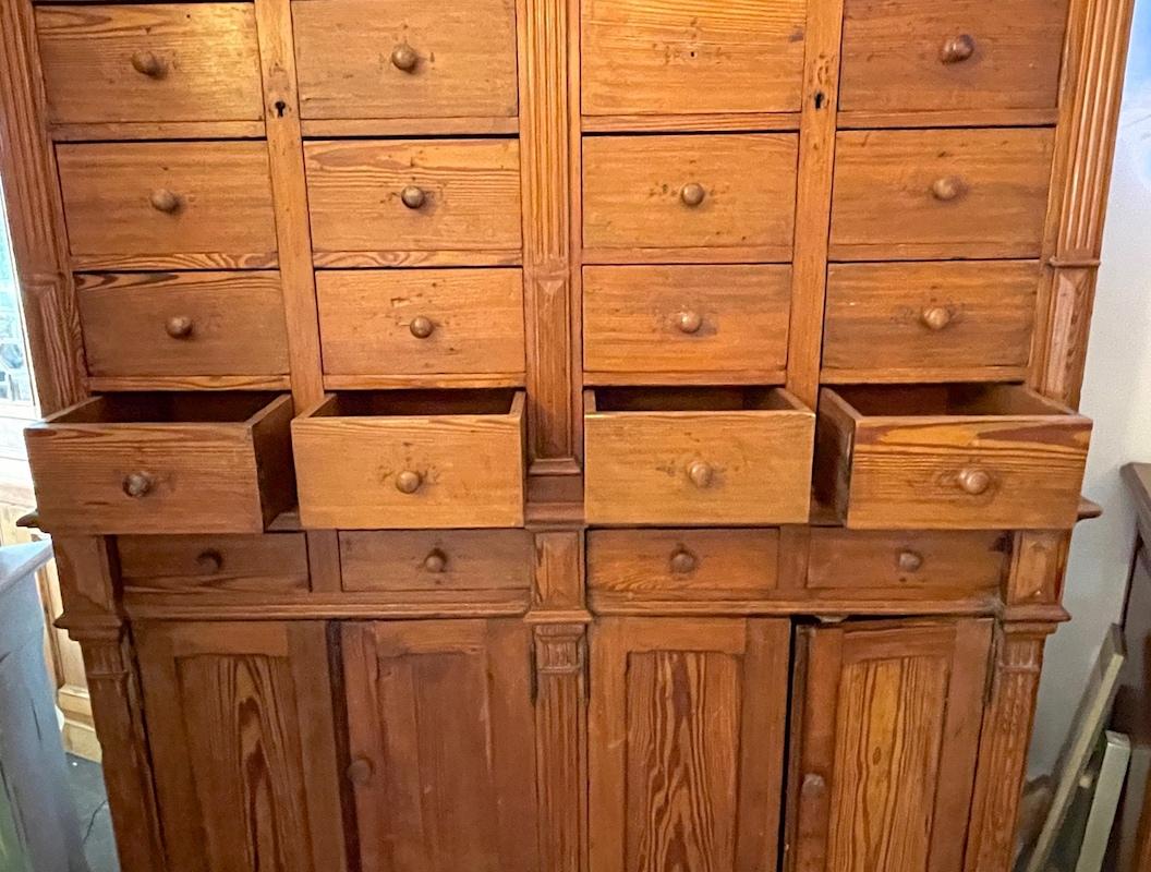 French 19th Century 28 Drawer Oak Apothecary Cabinet with 2 Lower Door Cabinets For Sale 1
