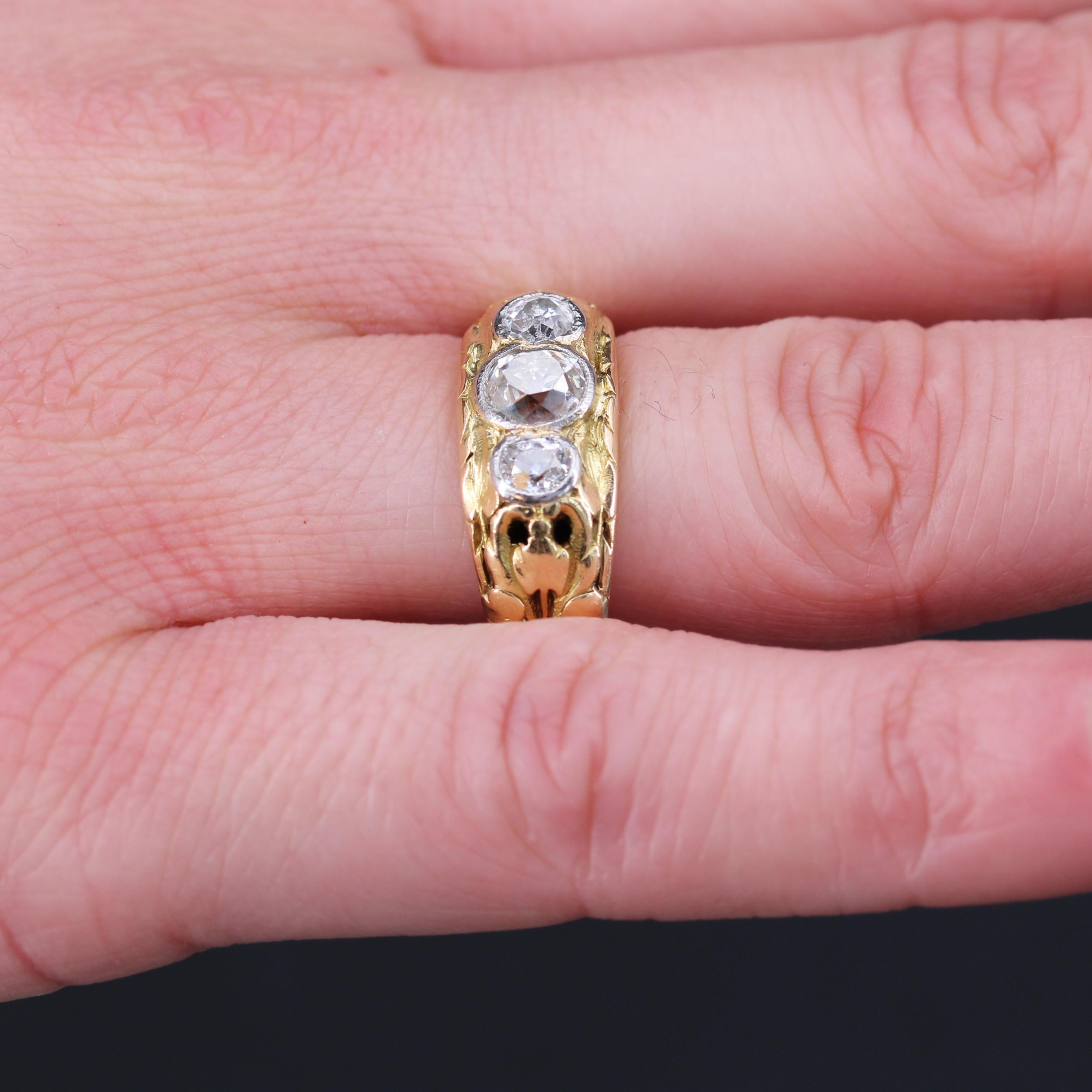 French 19th Century 3 Diamonds 18 Karat Yellow Gold Bangle Ring For Sale 4