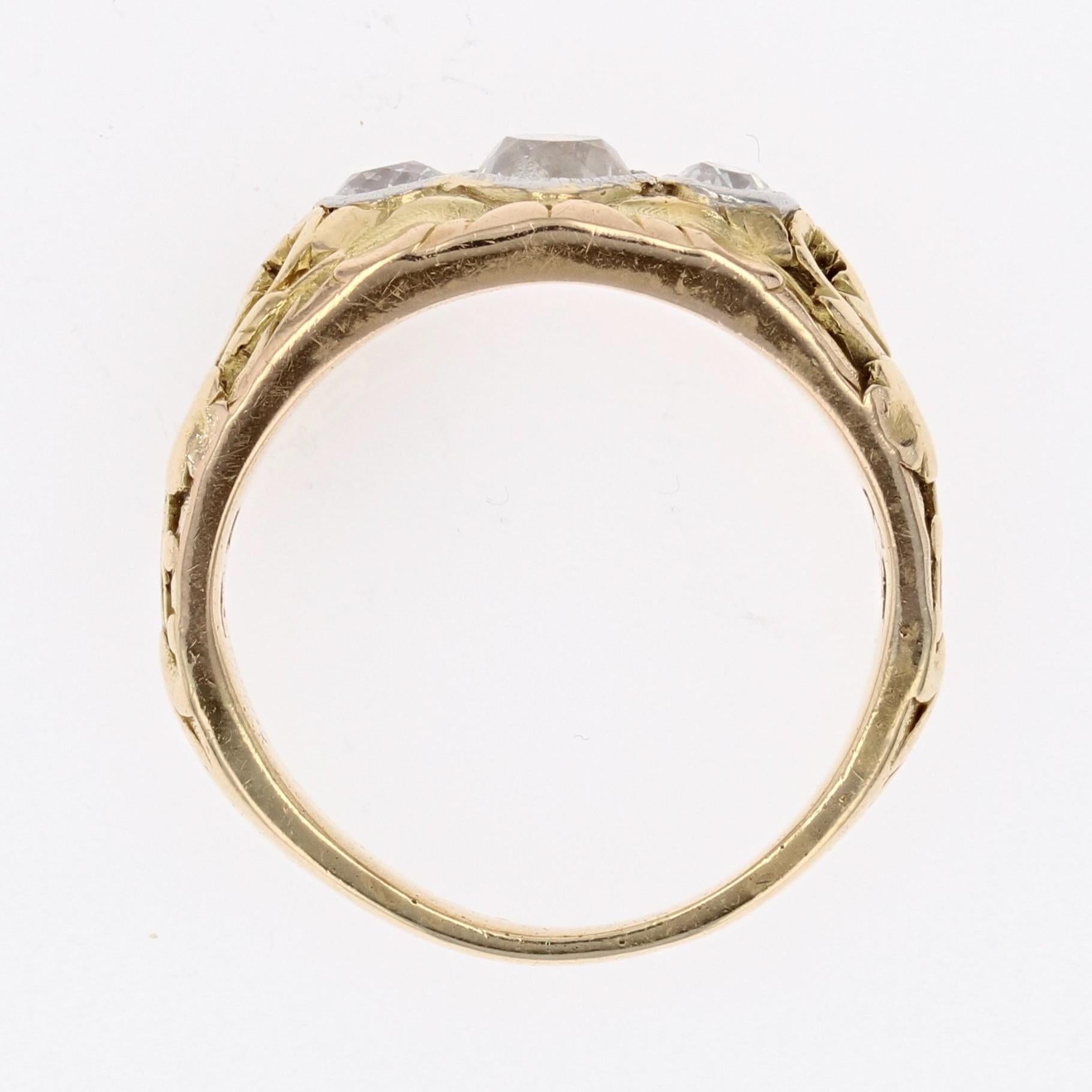 French 19th Century 3 Diamonds 18 Karat Yellow Gold Bangle Ring For Sale 5