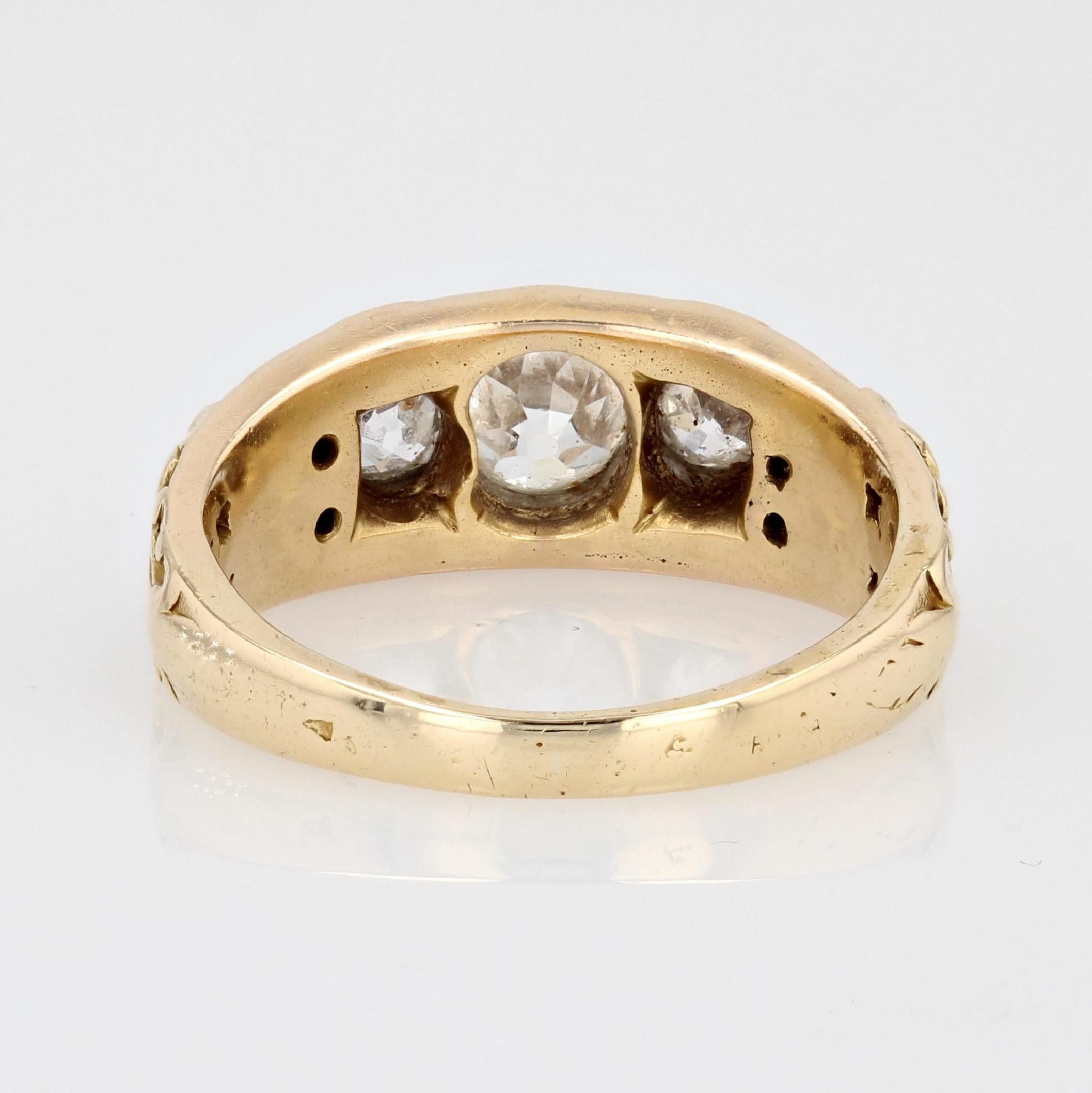 French 19th Century 3 Diamonds 18 Karat Yellow Gold Bangle Ring For Sale 6