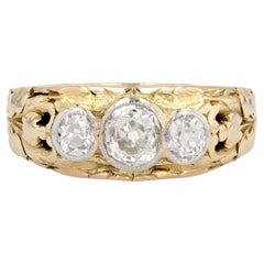 French 19th Century 3 Diamonds 18 Karat Yellow Gold Bangle Ring
