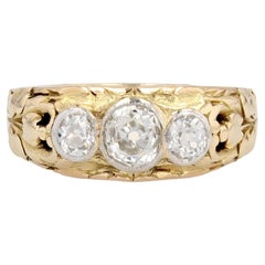 Bague jonc française du 19ème siècle en or jaune 18 carats avec 3 diamants
