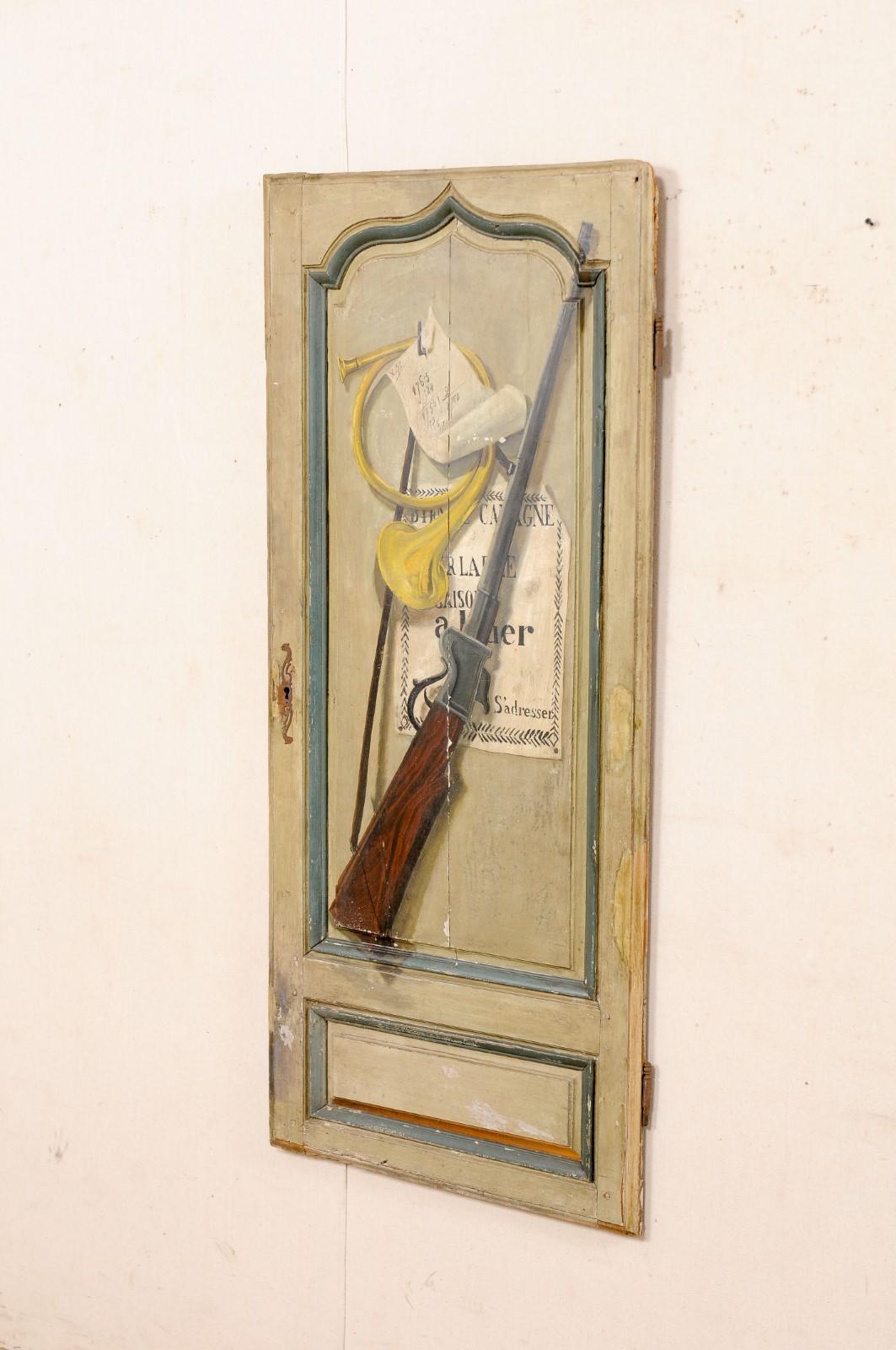 French, 19th Century, Trompe L'oeil Door, Painted in Hunting Motif For Sale 1