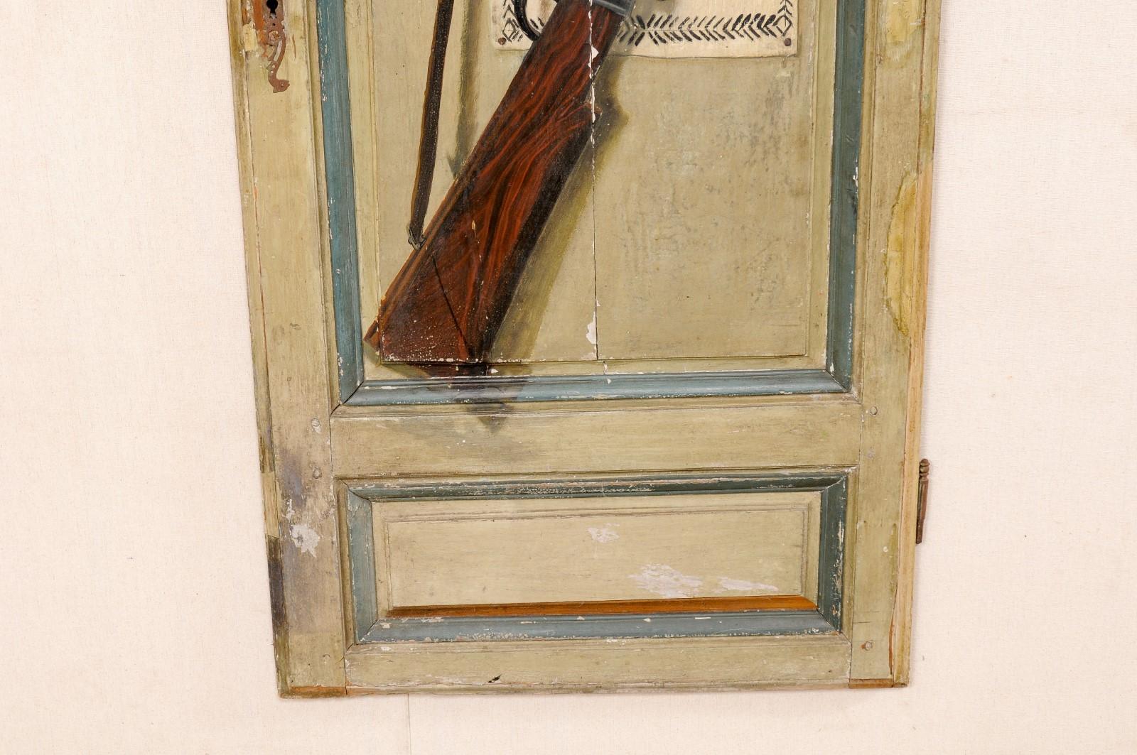 French, 19th Century, Trompe L'oeil Door, Painted in Hunting Motif For Sale 5