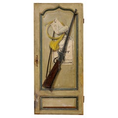 Antique French, 19th Century, Trompe L'oeil Door, Painted in Hunting Motif