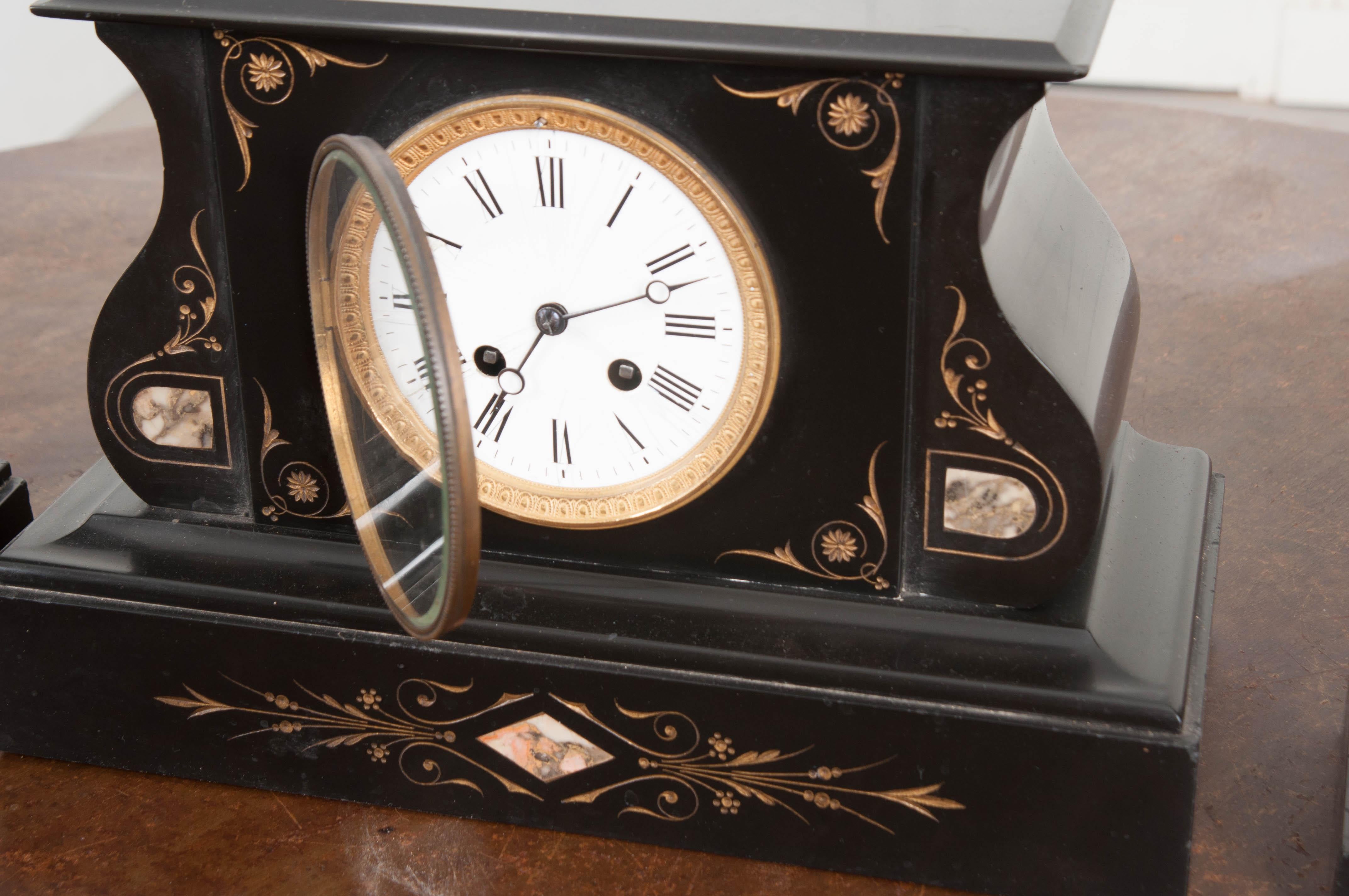 French 19th Century Aesthetic Movement Three-Piece Clock Garniture 4