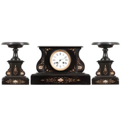Antique French 19th Century Aesthetic Movement Three-Piece Clock Garniture