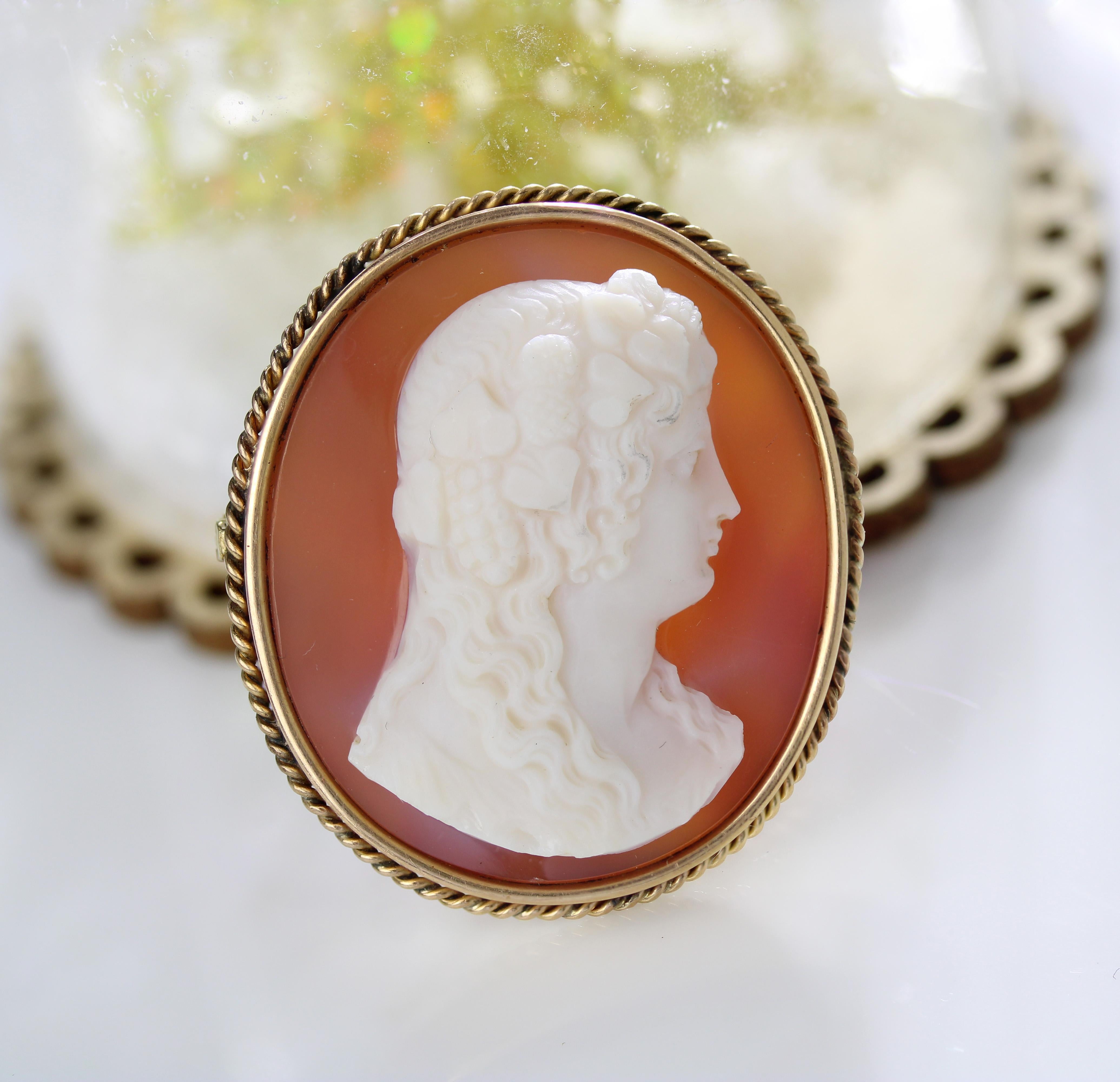 French 19th Century Agate Cameo 18 Karat Yellow Gold Brooch For Sale 2