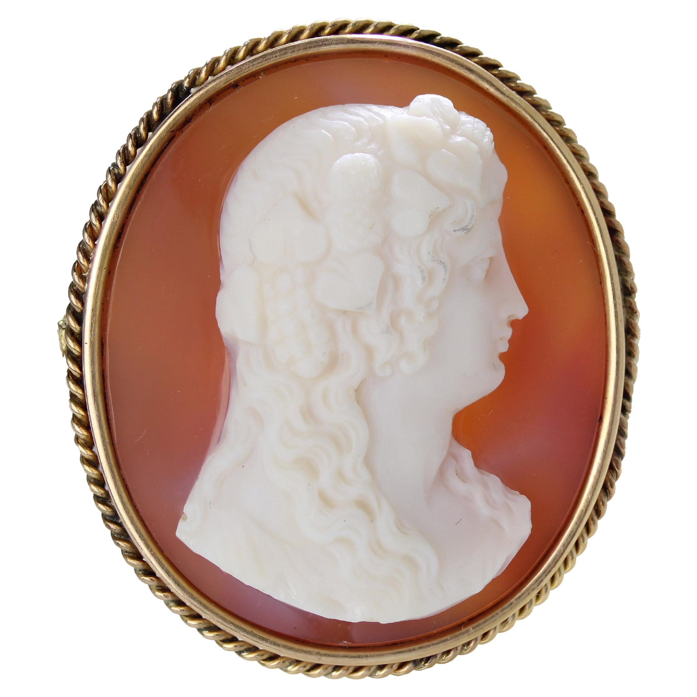 French 19th Century Agate Cameo 18 Karat Yellow Gold Brooch