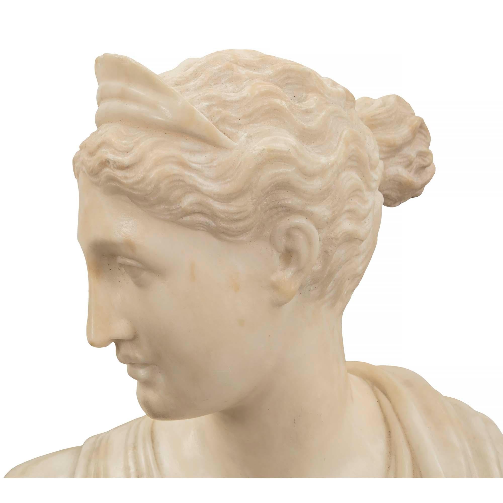 French 19th Century Alabaster Bust of Diana the Huntress 1