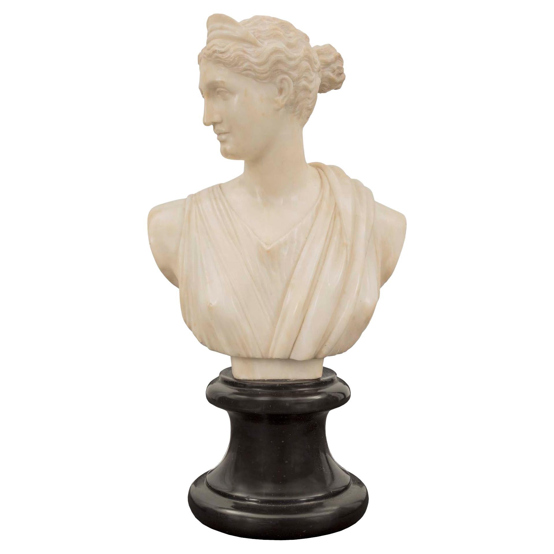French 19th Century Alabaster Bust of Diana the Huntress