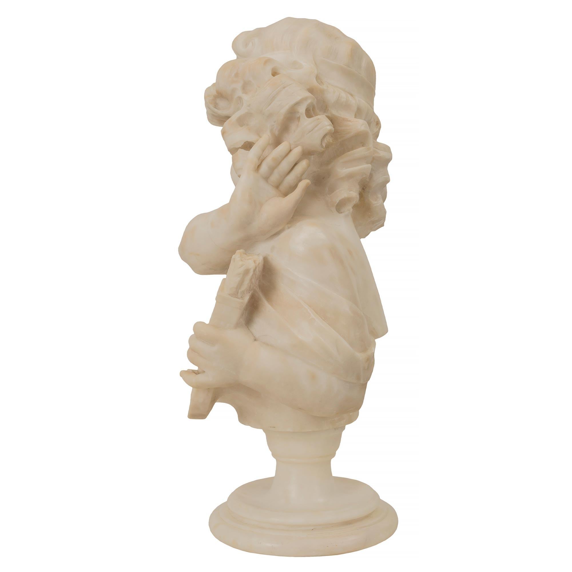 French 19th Century Alabaster Bust of Young Lady For Sale 1