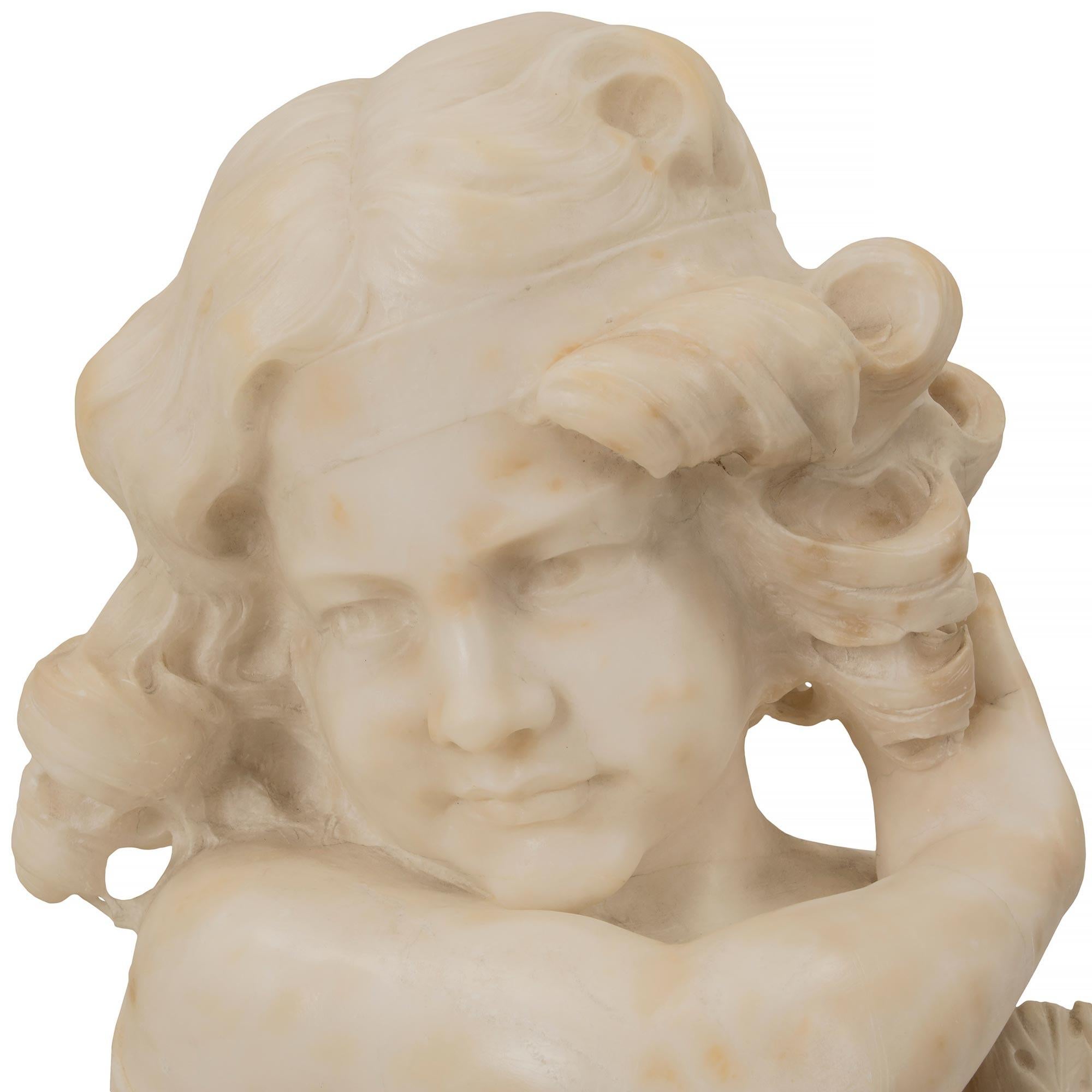 Albâtre Buste de jeune femme en albâtre du 19e siècle en vente