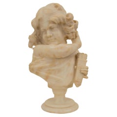 French 19th Century Alabaster Bust of Young Lady
