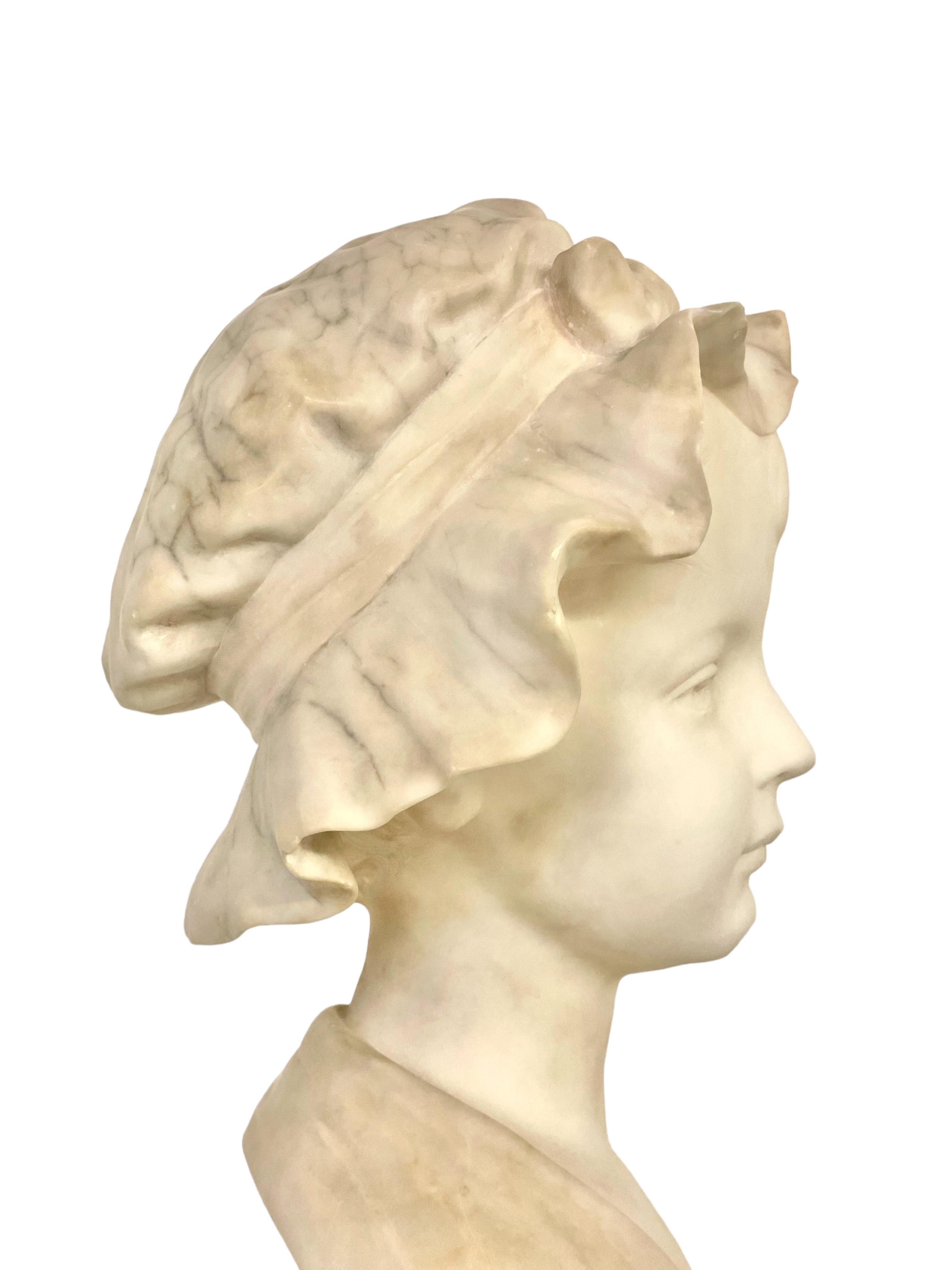 French 19th Century Alabaster Sculpture of a Young Girl with a Bonnet For Sale 2