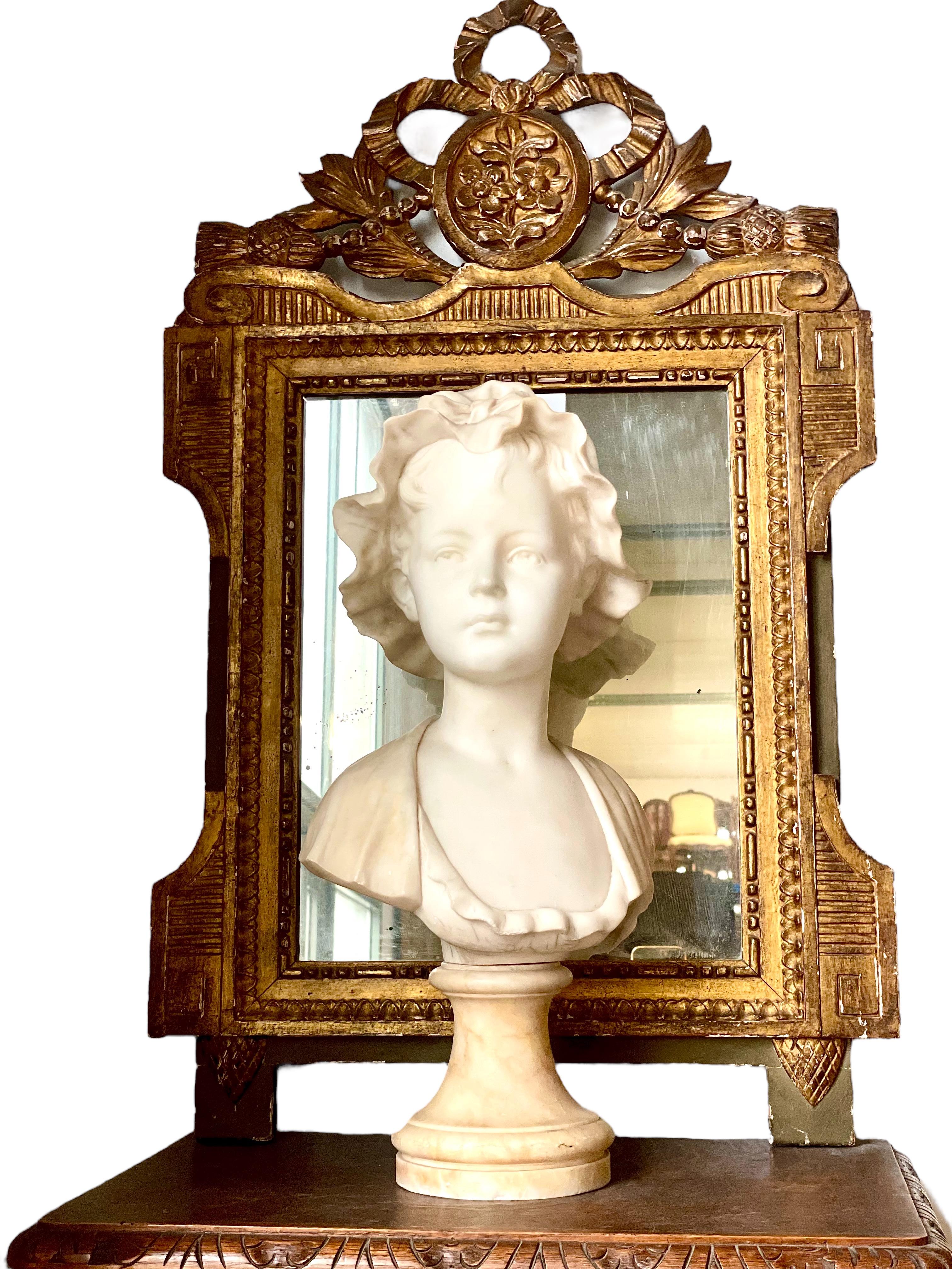 French 19th Century Alabaster Sculpture of a Young Girl with a Bonnet For Sale 3