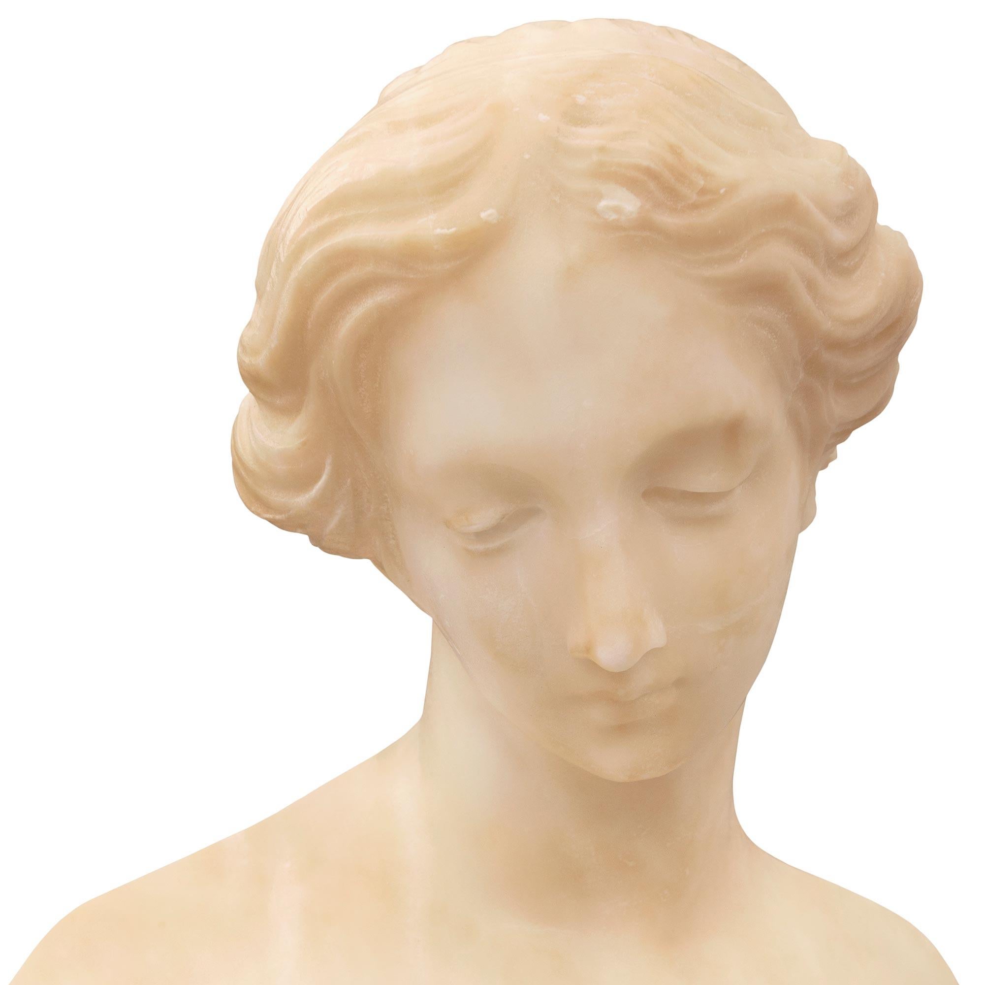 A most elegant and high quality French 19th century alabaster statue of 'La Baigneuse