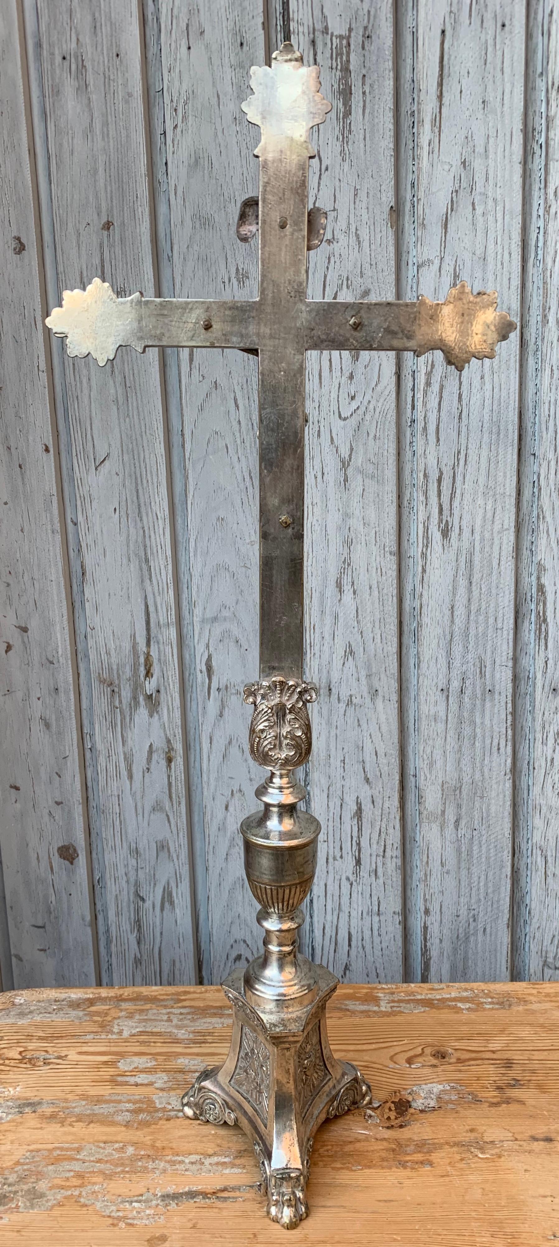 French 19th Century Altar Silvered Alter Crucifix 3